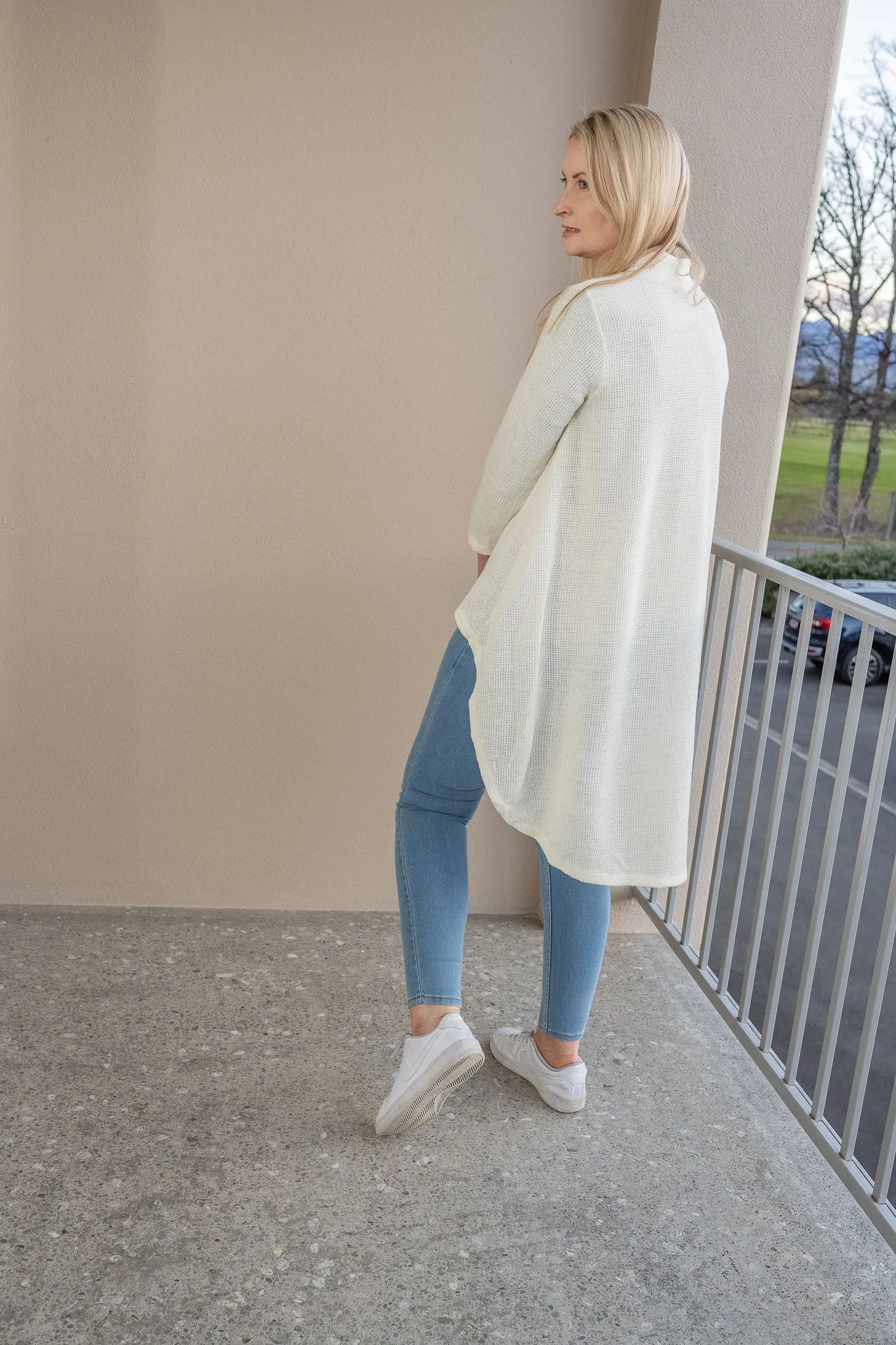 Cream Waffle Knit Georgina Long Back Top