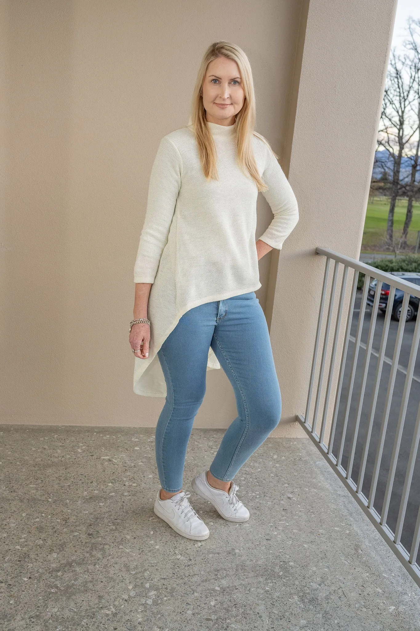 Cream Waffle Knit Georgina Long Back Top