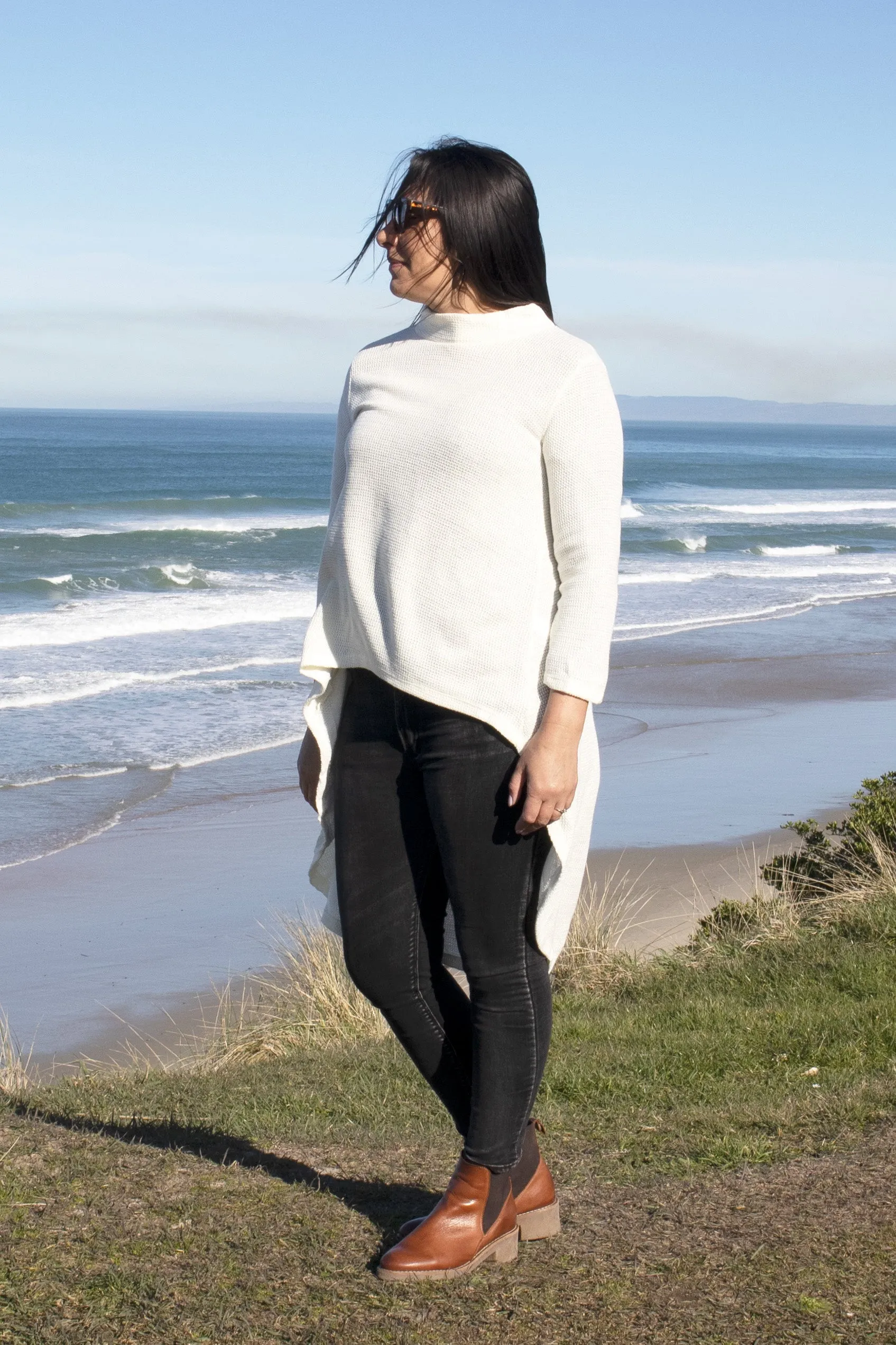 Cream Waffle Knit Georgina Long Back Top