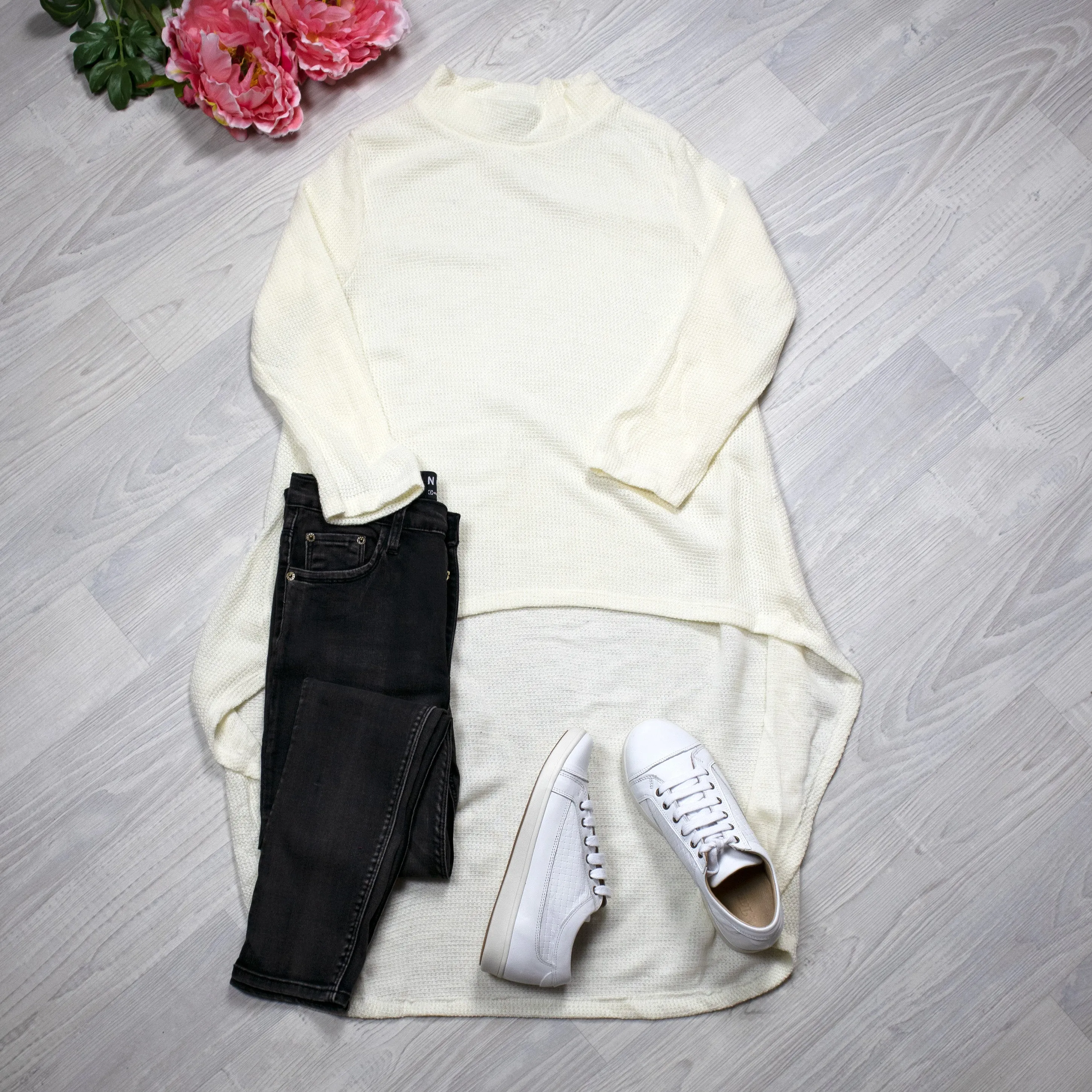 Cream Waffle Knit Georgina Long Back Top