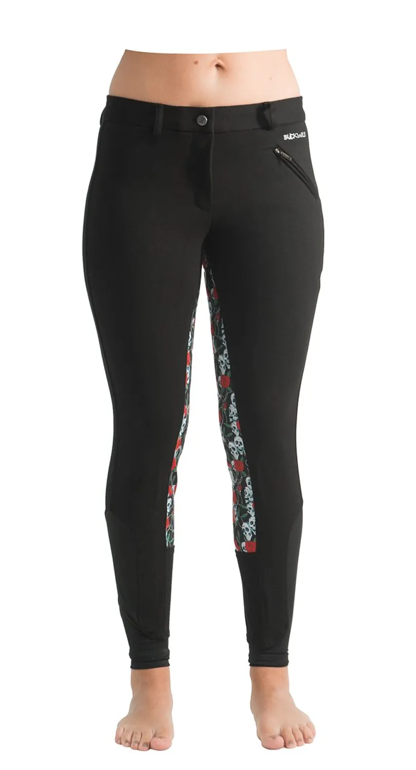 Curvy Mare | High-Waist Breech | Black   Skulls Roses | Side Phone Pocket