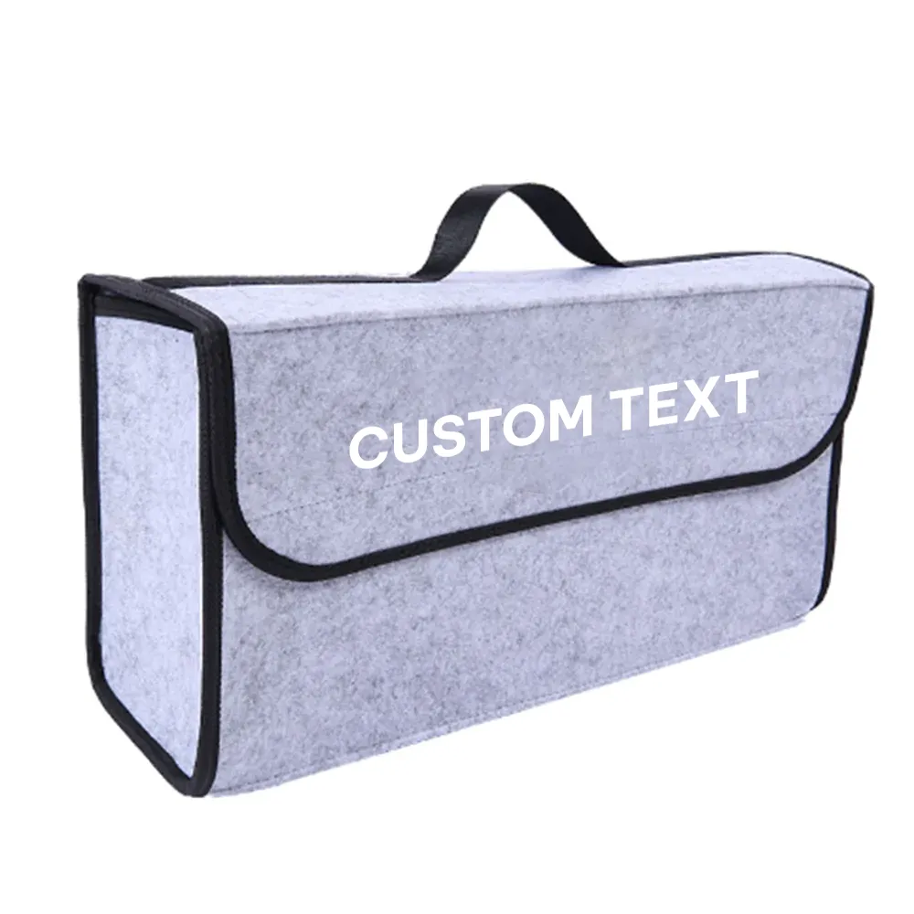 Custom Text For Soft Felt Car Bag Organizer, Compatible with All Cars, Folding Car Storage Box Non Slip Fireproof Car Trunk Organizer HA12990