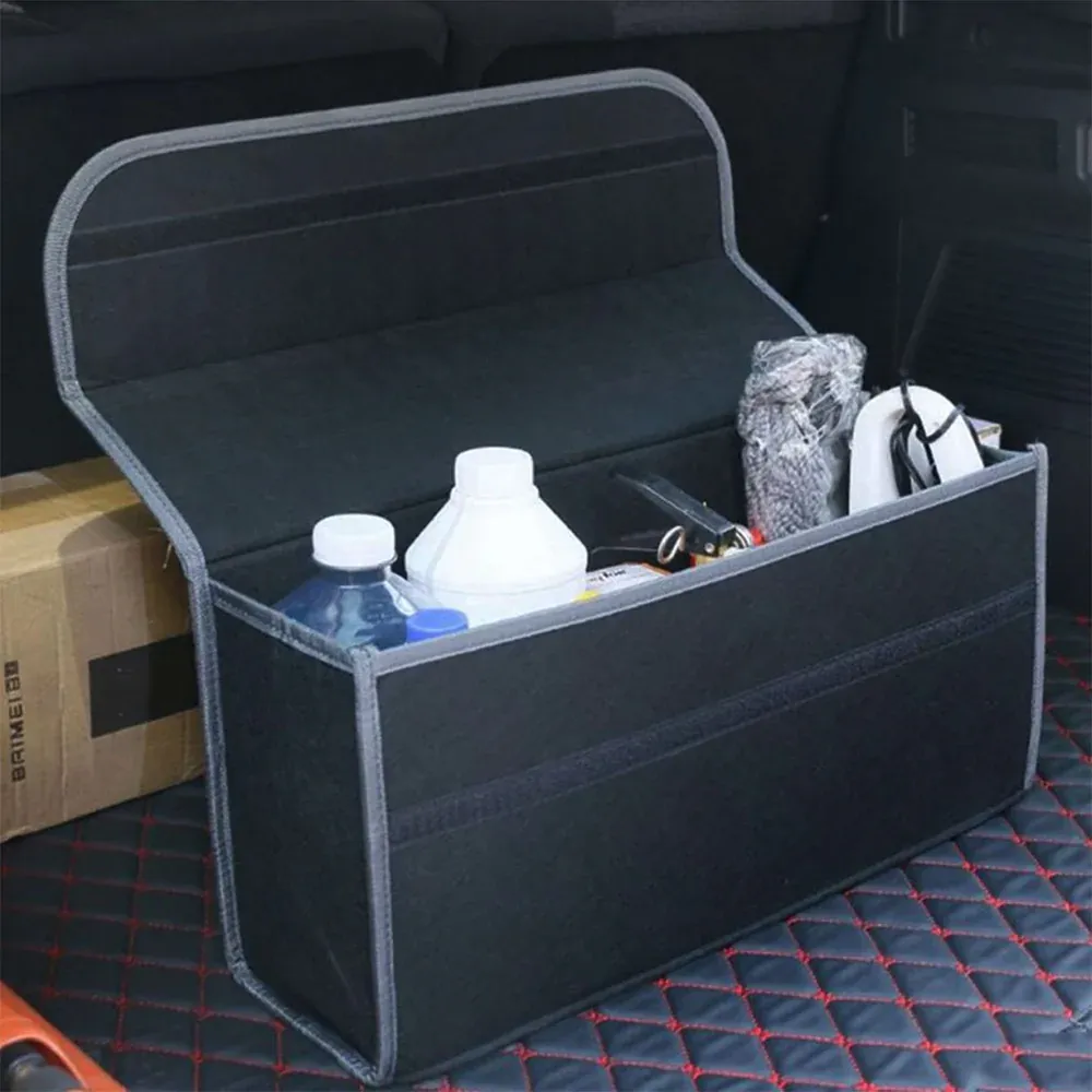 Custom Text For Soft Felt Car Bag Organizer, Compatible with All Cars, Folding Car Storage Box Non Slip Fireproof Car Trunk Organizer HA12990
