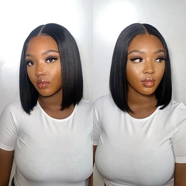 Double Drawn High Density Pre-Cut Lace Bob 13x4 Transparent Lace Frontal Wigs Pre Bleached Knots