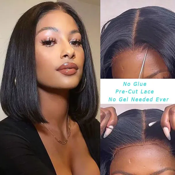 Double Drawn High Density Pre-Cut Lace Bob 13x4 Transparent Lace Frontal Wigs Pre Bleached Knots