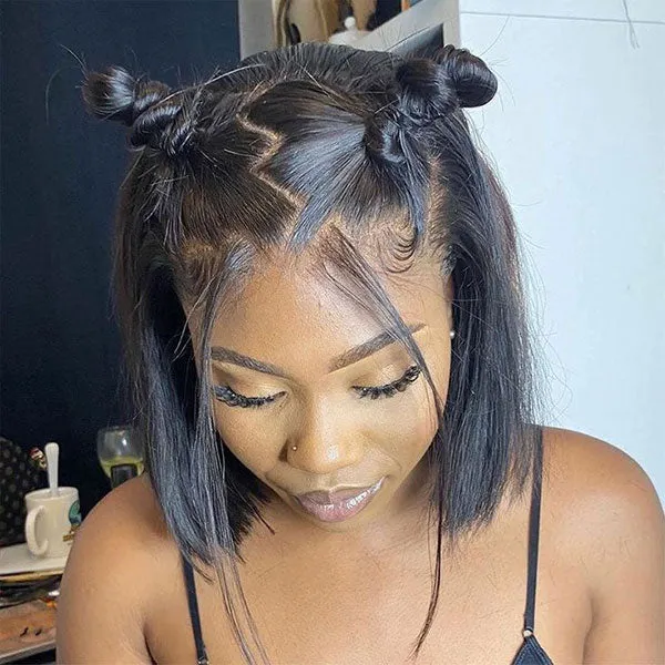 Double Drawn High Density Pre-Cut Lace Bob 13x4 Transparent Lace Frontal Wigs Pre Bleached Knots