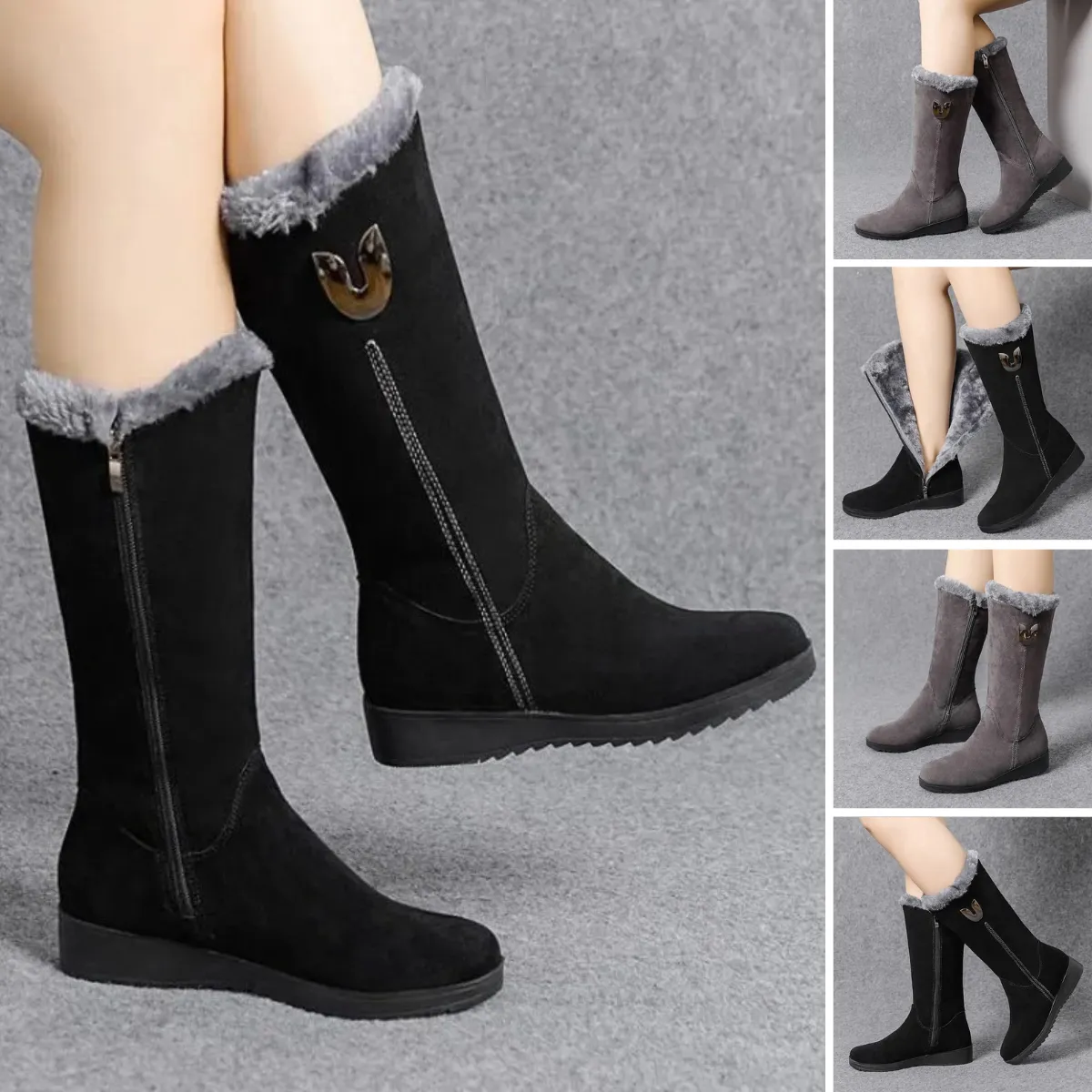 Elegant Flat Suede Boots with Zipper and Wool for Women | Perfect for Casual Days