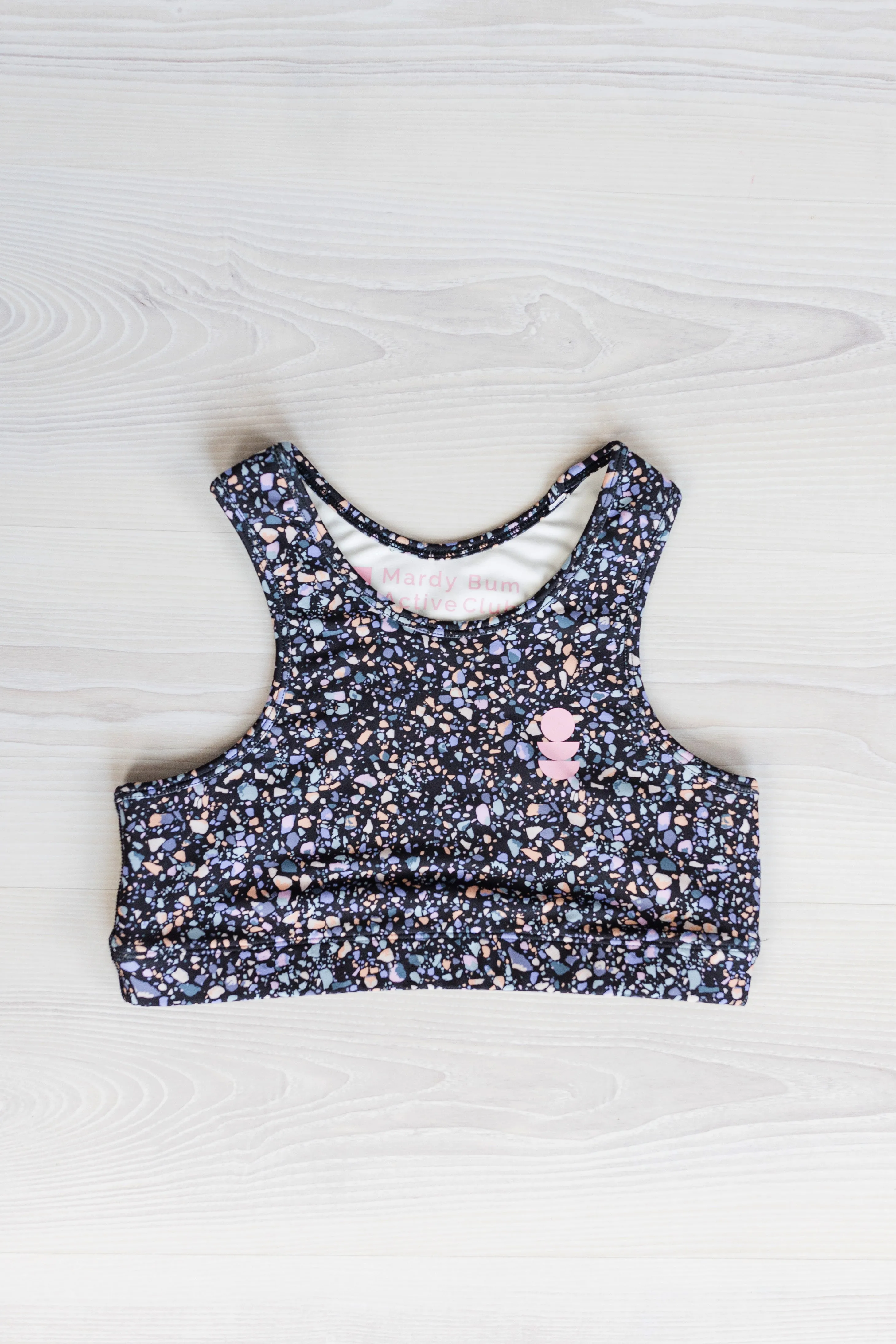 Elevate Racer Back Top Black Terrazzo Print