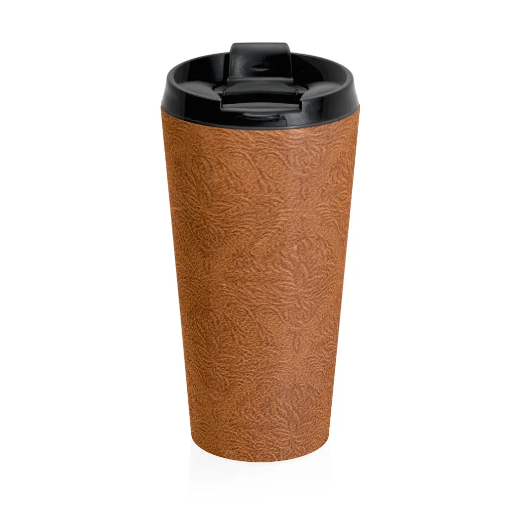 Embossed Leather Look Stainless Steel Travel Mug