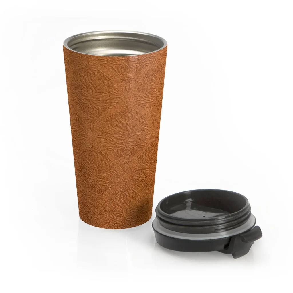 Embossed Leather Look Stainless Steel Travel Mug