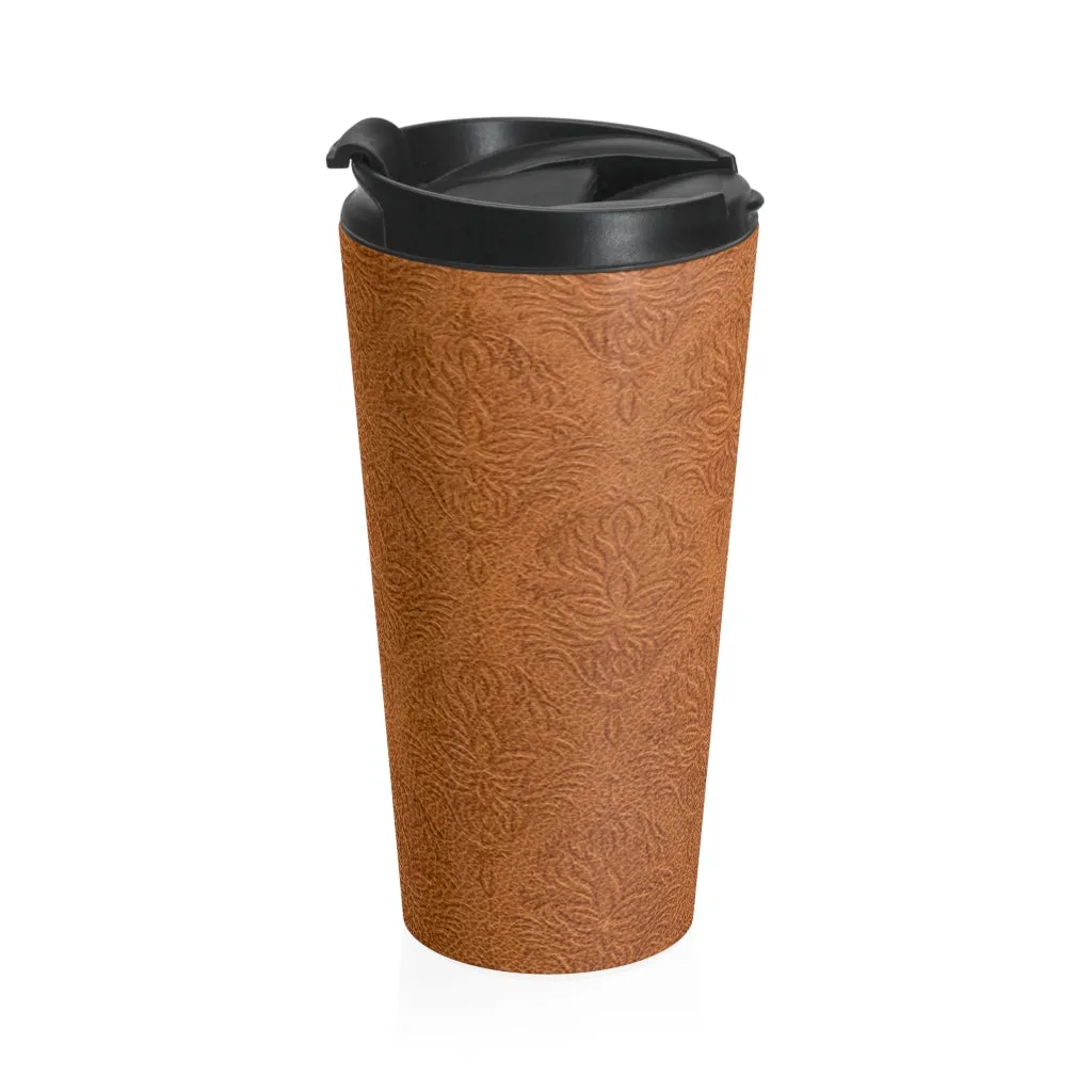 Embossed Leather Look Stainless Steel Travel Mug