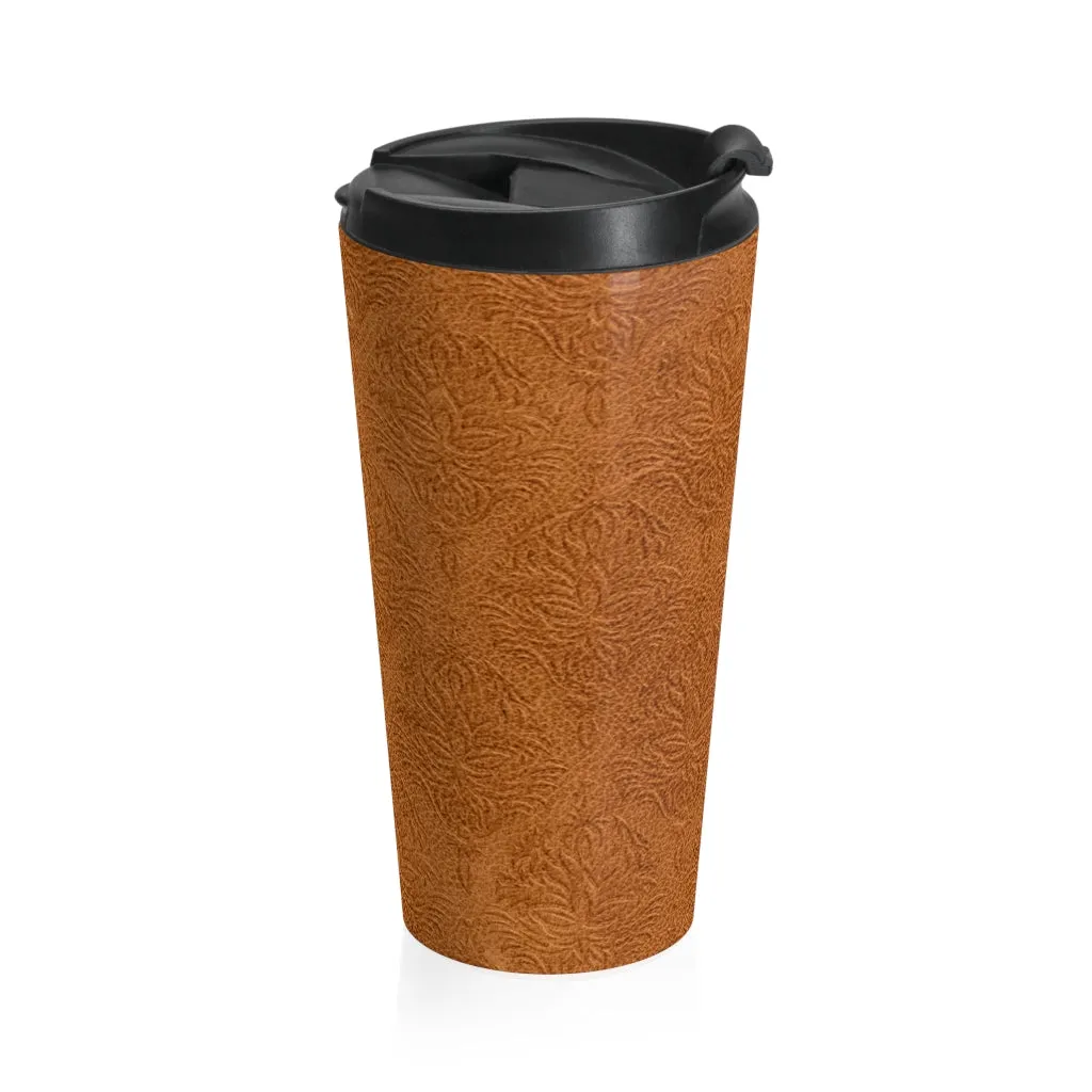 Embossed Leather Look Stainless Steel Travel Mug