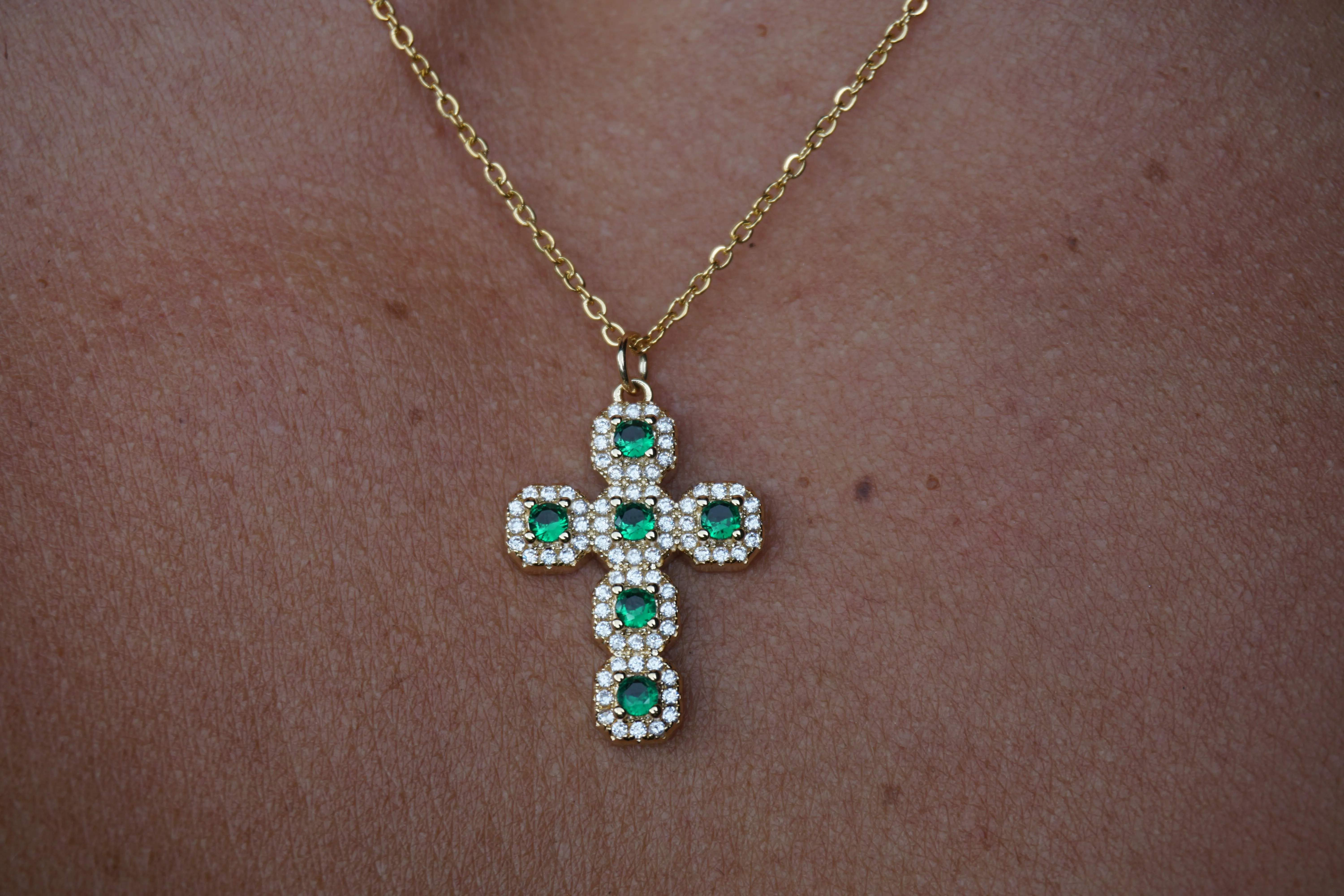 Emerald Cross Necklace