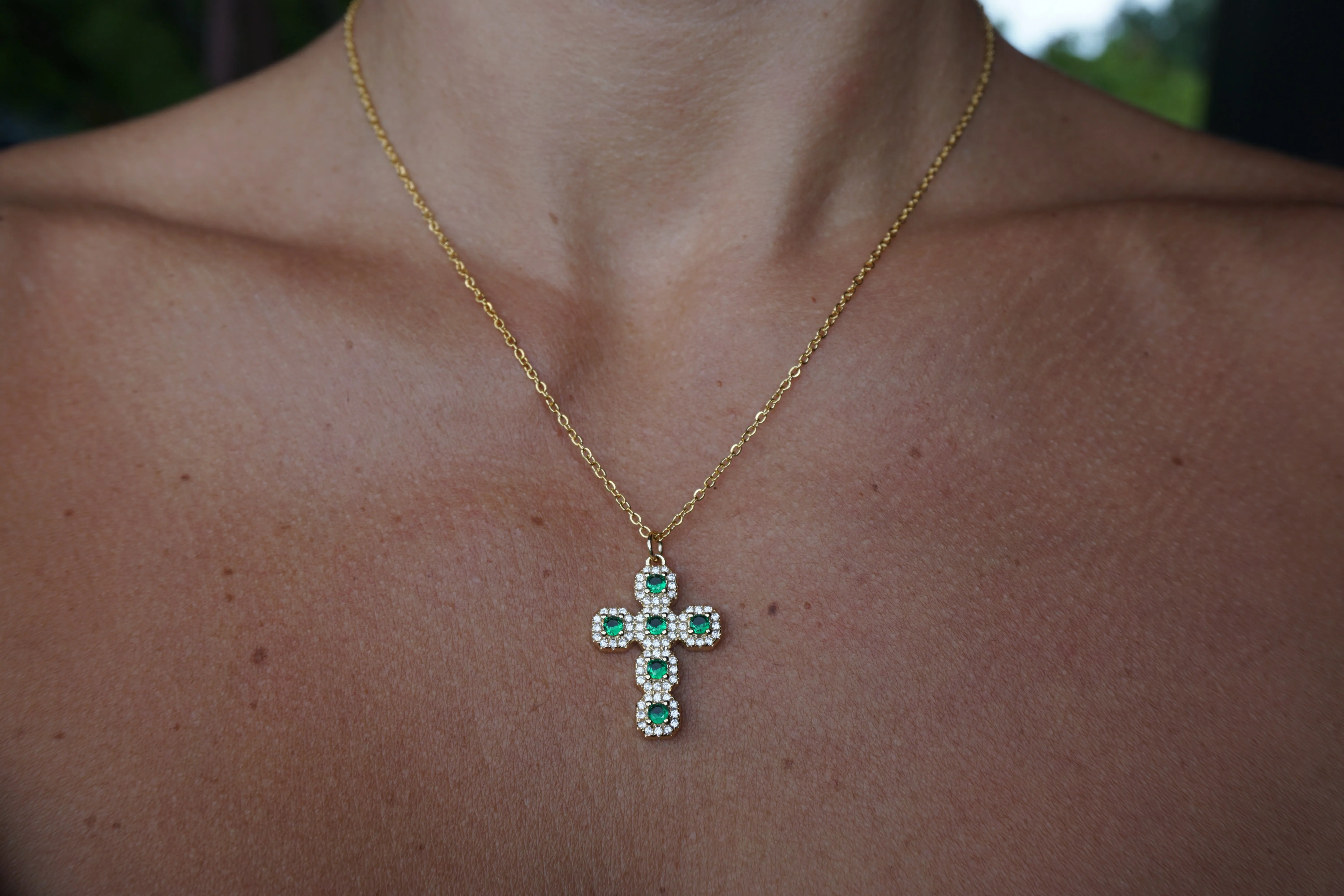 Emerald Cross Necklace