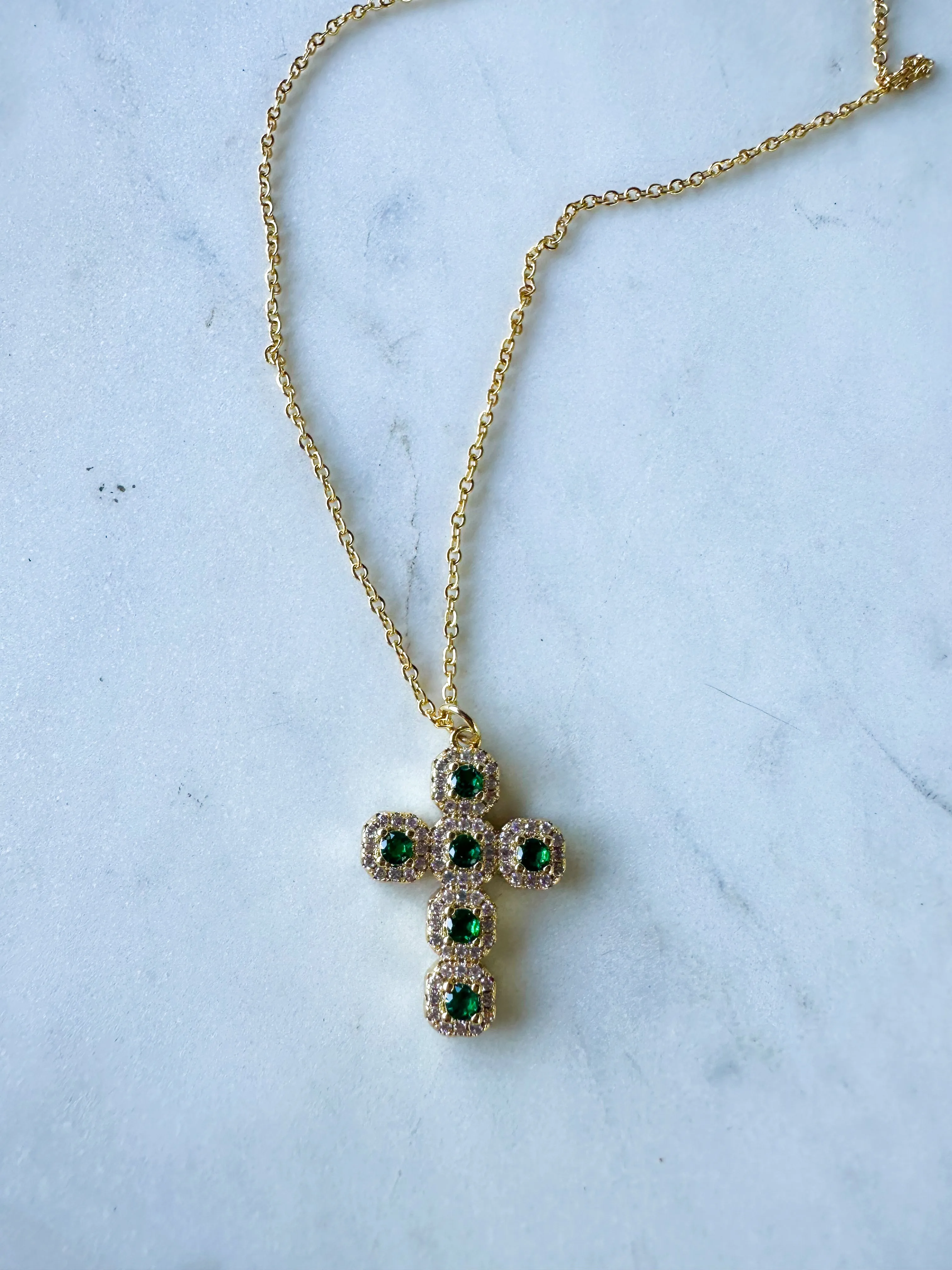 Emerald Cross Necklace