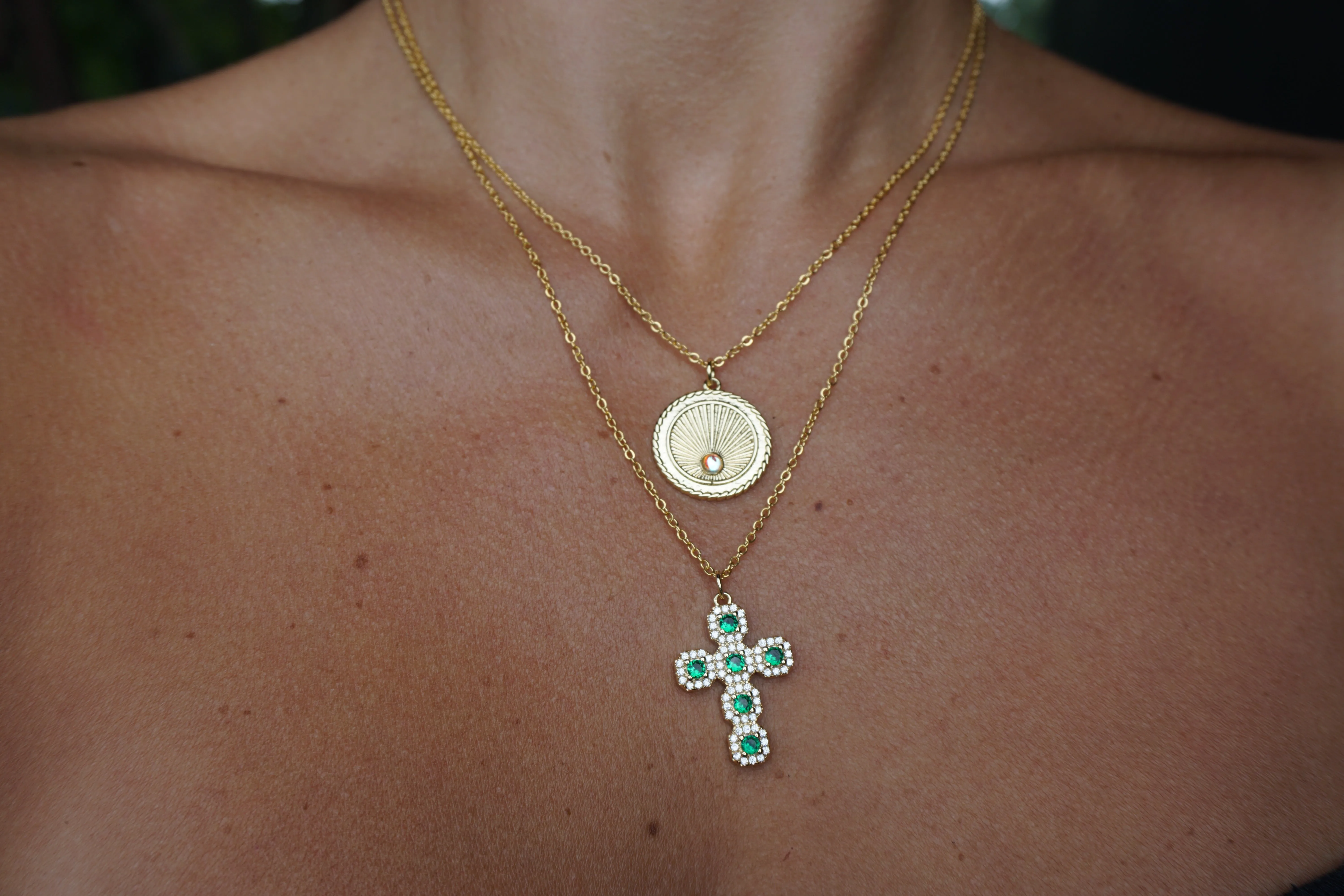 Emerald Cross Necklace