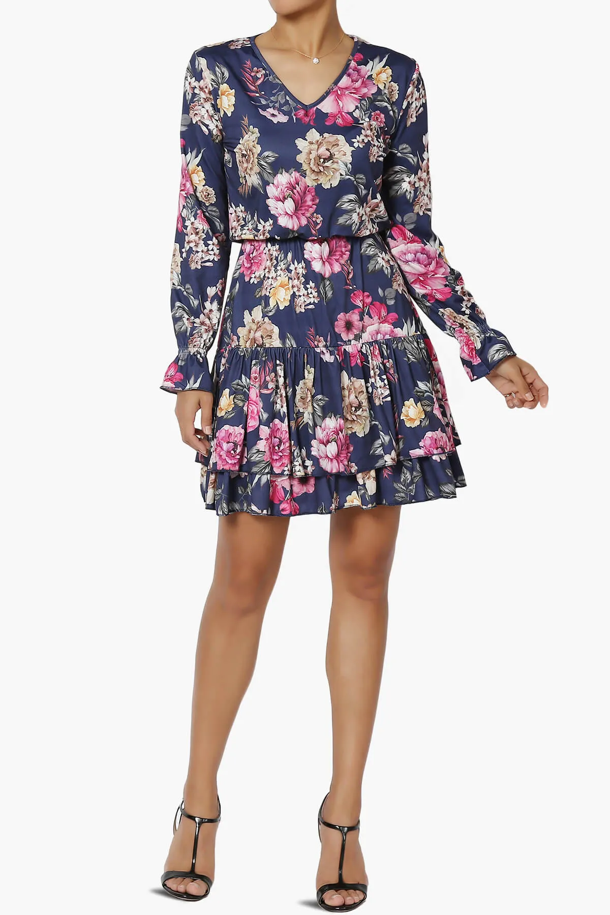 Everlie Floral Long Sleeve Ruffle Tiered Dress