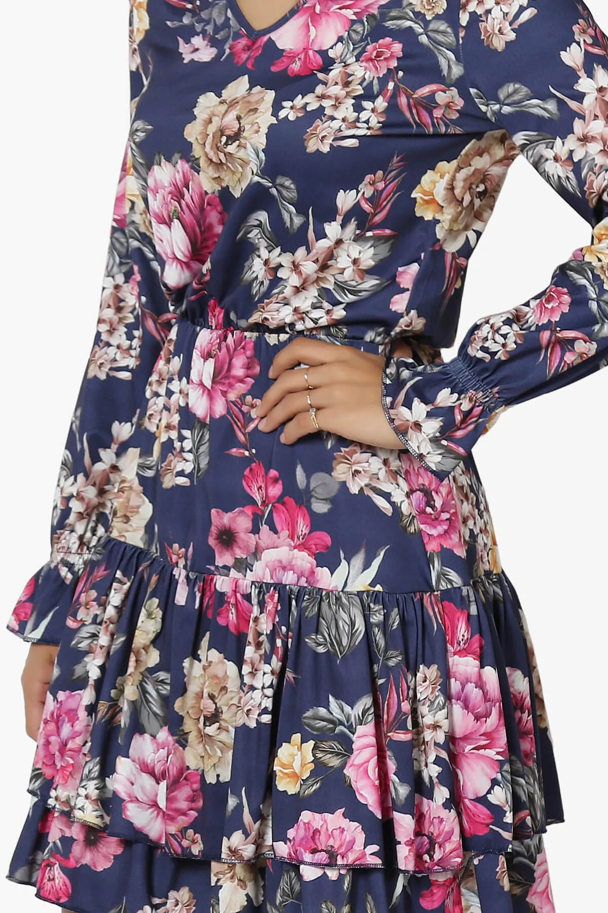 Everlie Floral Long Sleeve Ruffle Tiered Dress