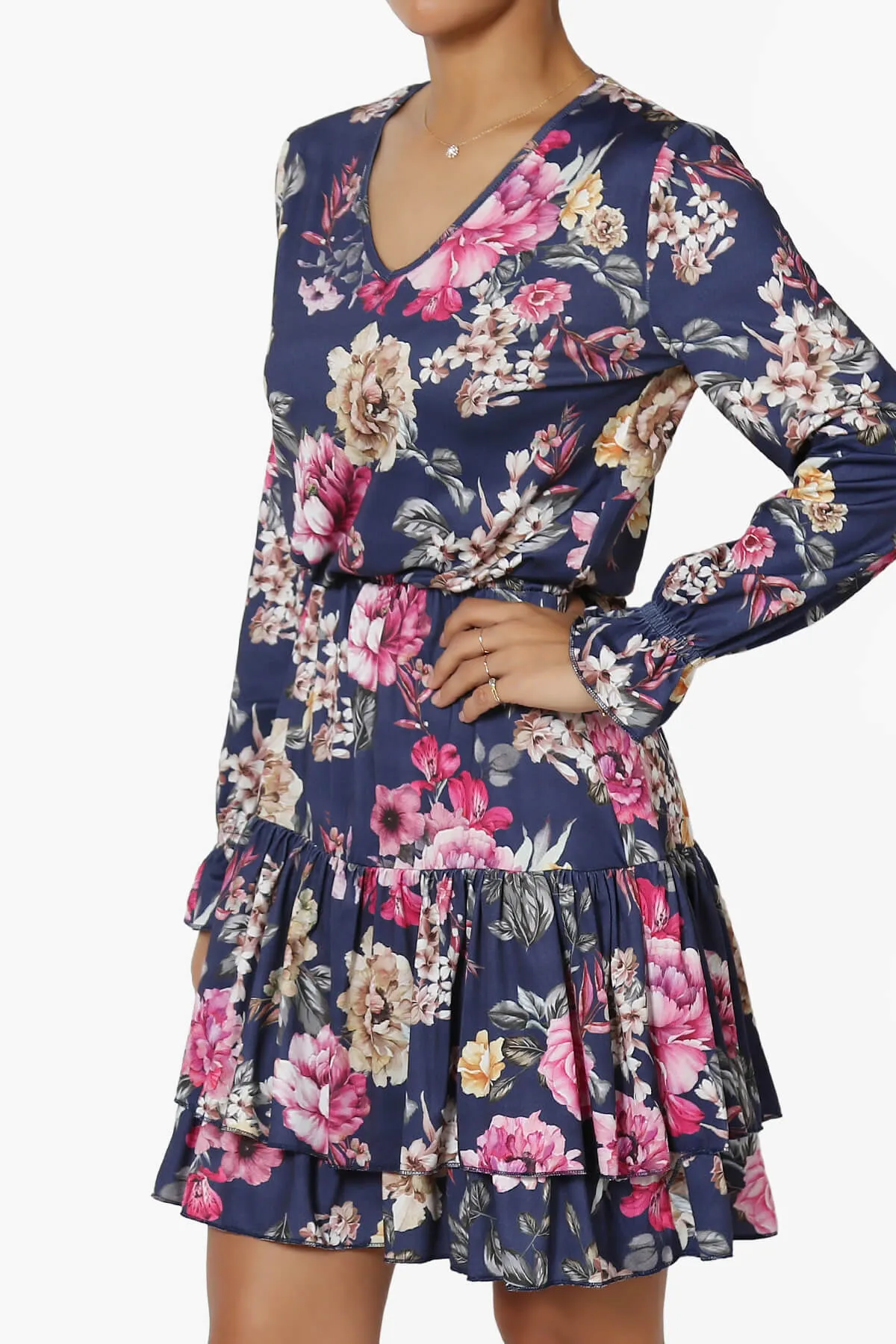 Everlie Floral Long Sleeve Ruffle Tiered Dress