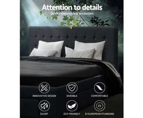 Fabric Bed Frame Headboard with Drawers - Charcoal