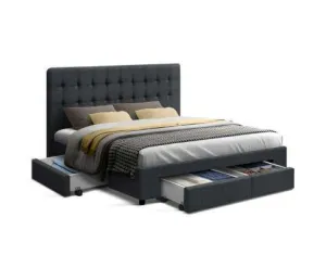 Fabric Bed Frame Headboard with Drawers - Charcoal
