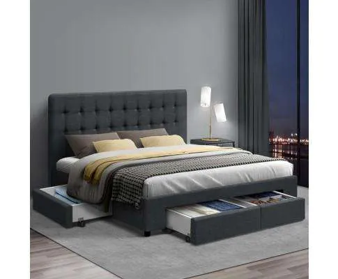 Fabric Bed Frame Headboard with Drawers - Charcoal