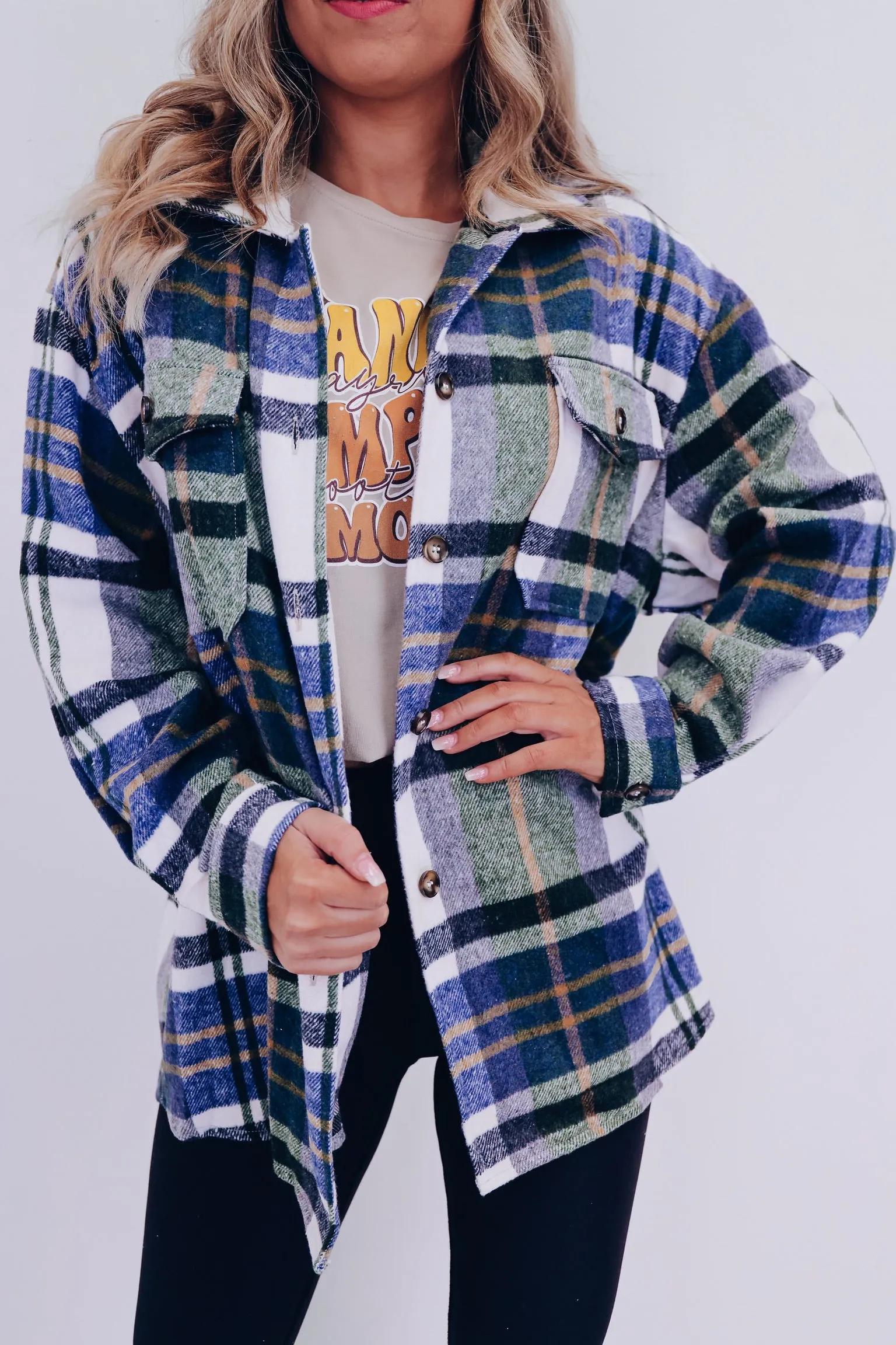 Falling For Plaid Shacket - Olive