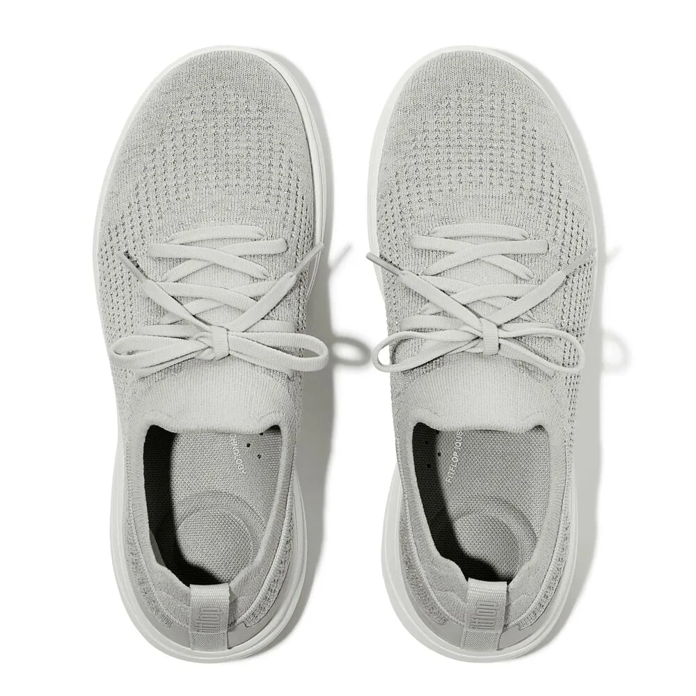 FitFlop Super-Q Knit Slip On Laced Sneakers - Arctic Grey / Silver