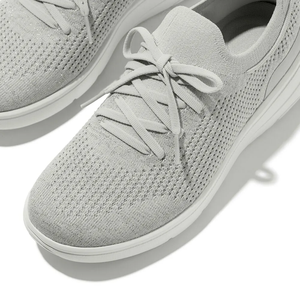 FitFlop Super-Q Knit Slip On Laced Sneakers - Arctic Grey / Silver
