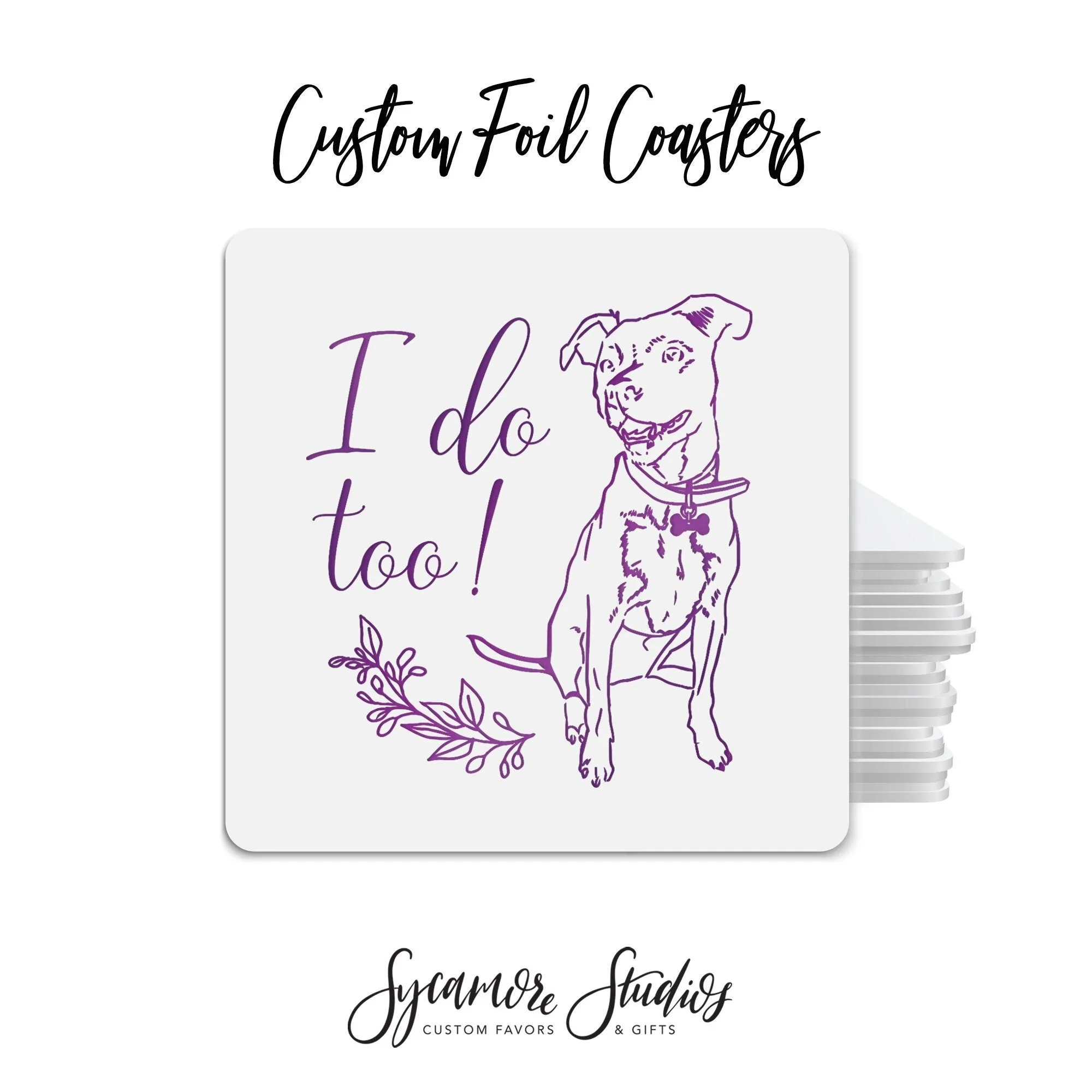 Foiled Wedding Coaster #12 - Pet Illustration