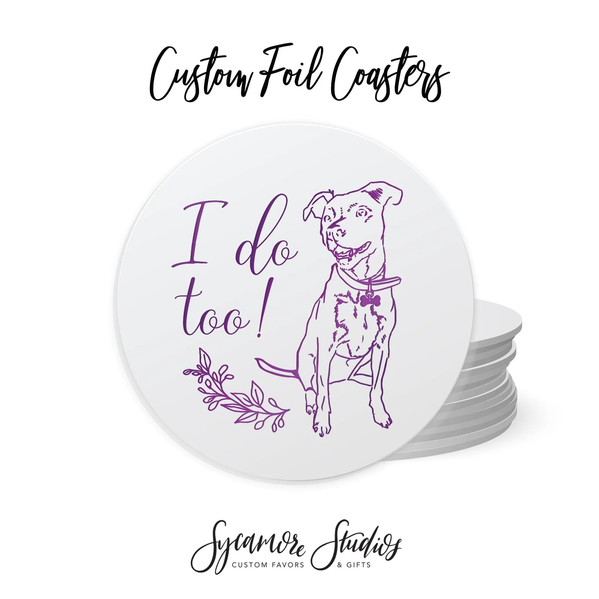 Foiled Wedding Coaster #12 - Pet Illustration