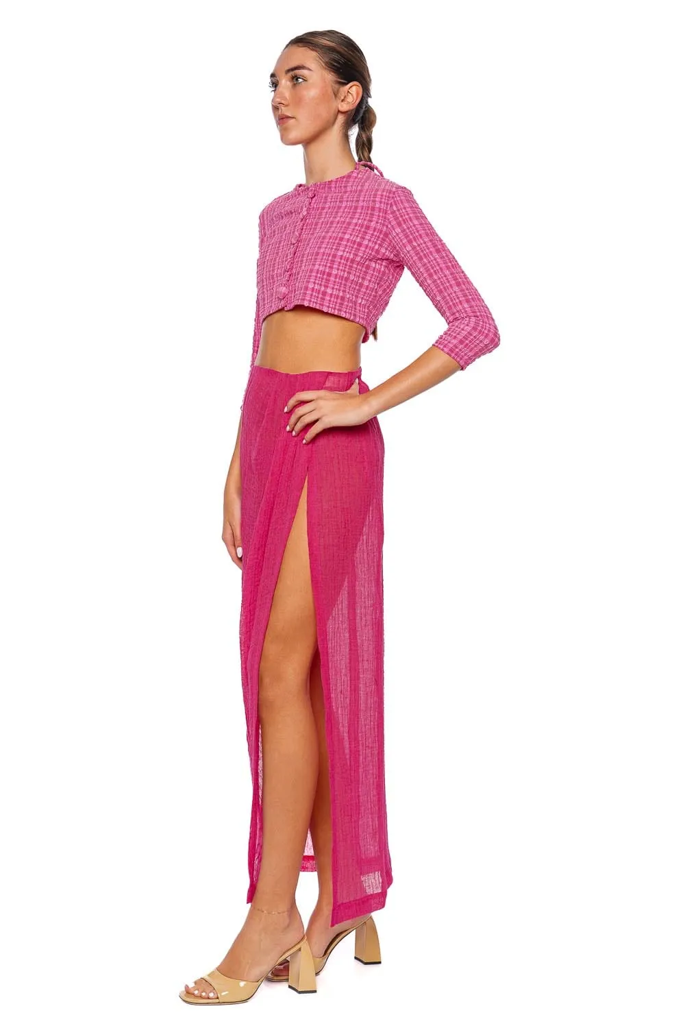 Fuchsia Seersucker Cardigan Cover Up