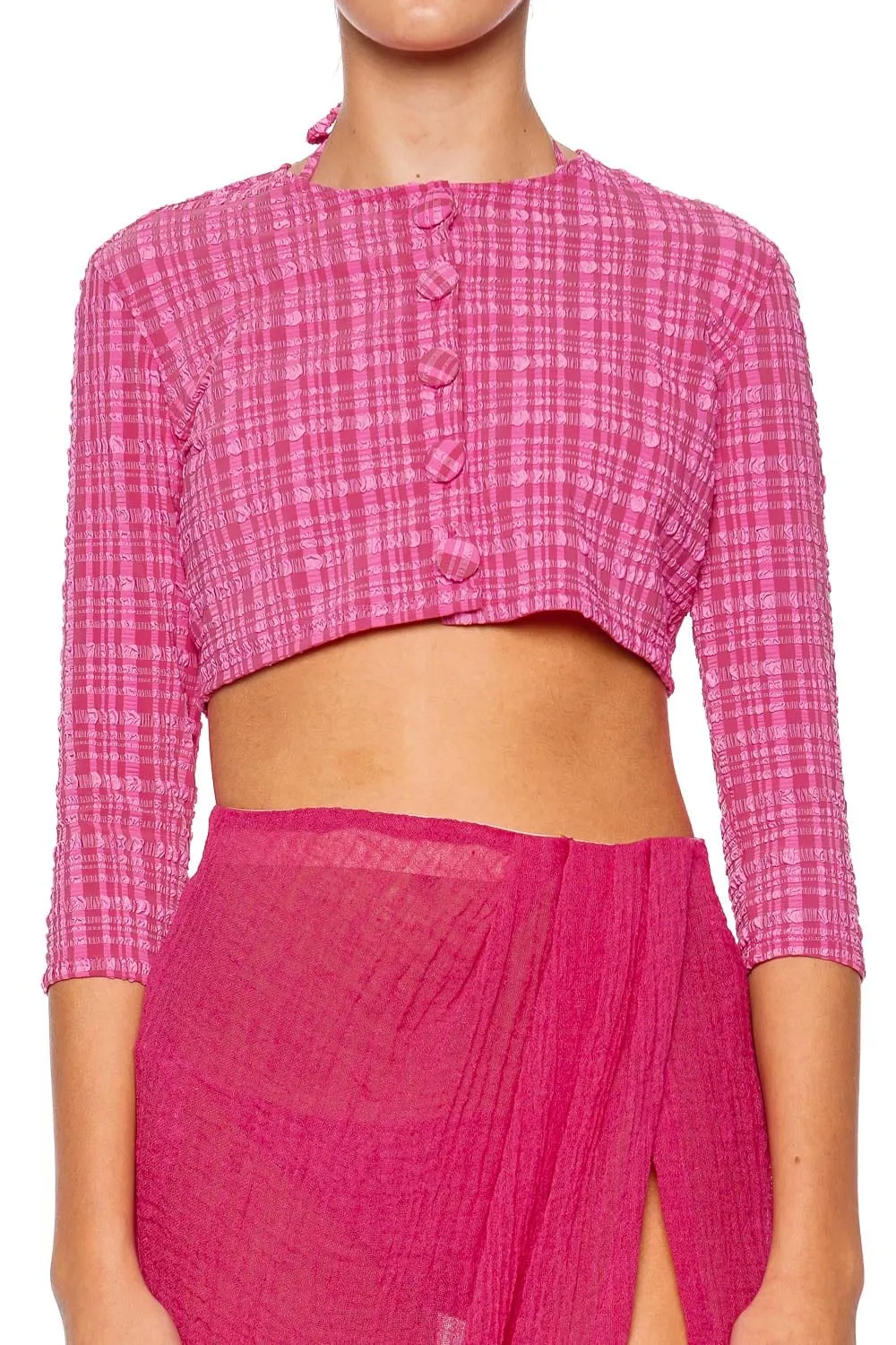 Fuchsia Seersucker Cardigan Cover Up