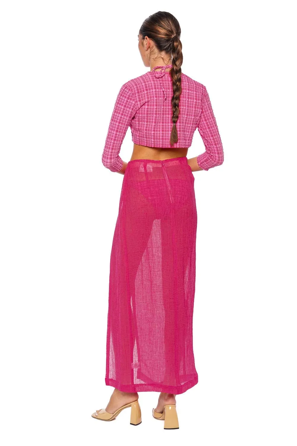 Fuchsia Seersucker Cardigan Cover Up