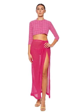 Fuchsia Seersucker Cardigan Cover Up
