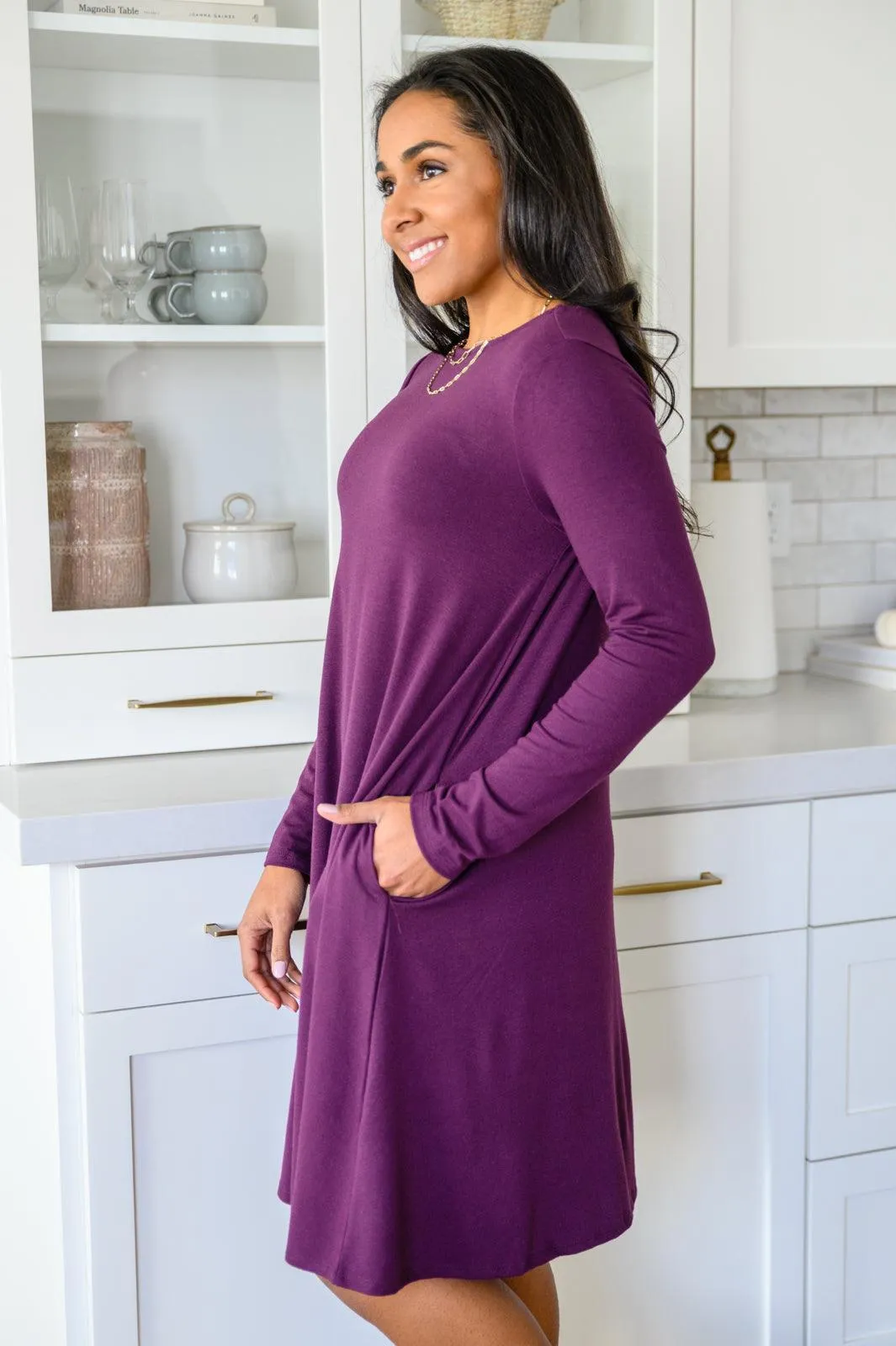 Hazel Blues® | Most Reliable Long Sleeve Knit Dress In Plum