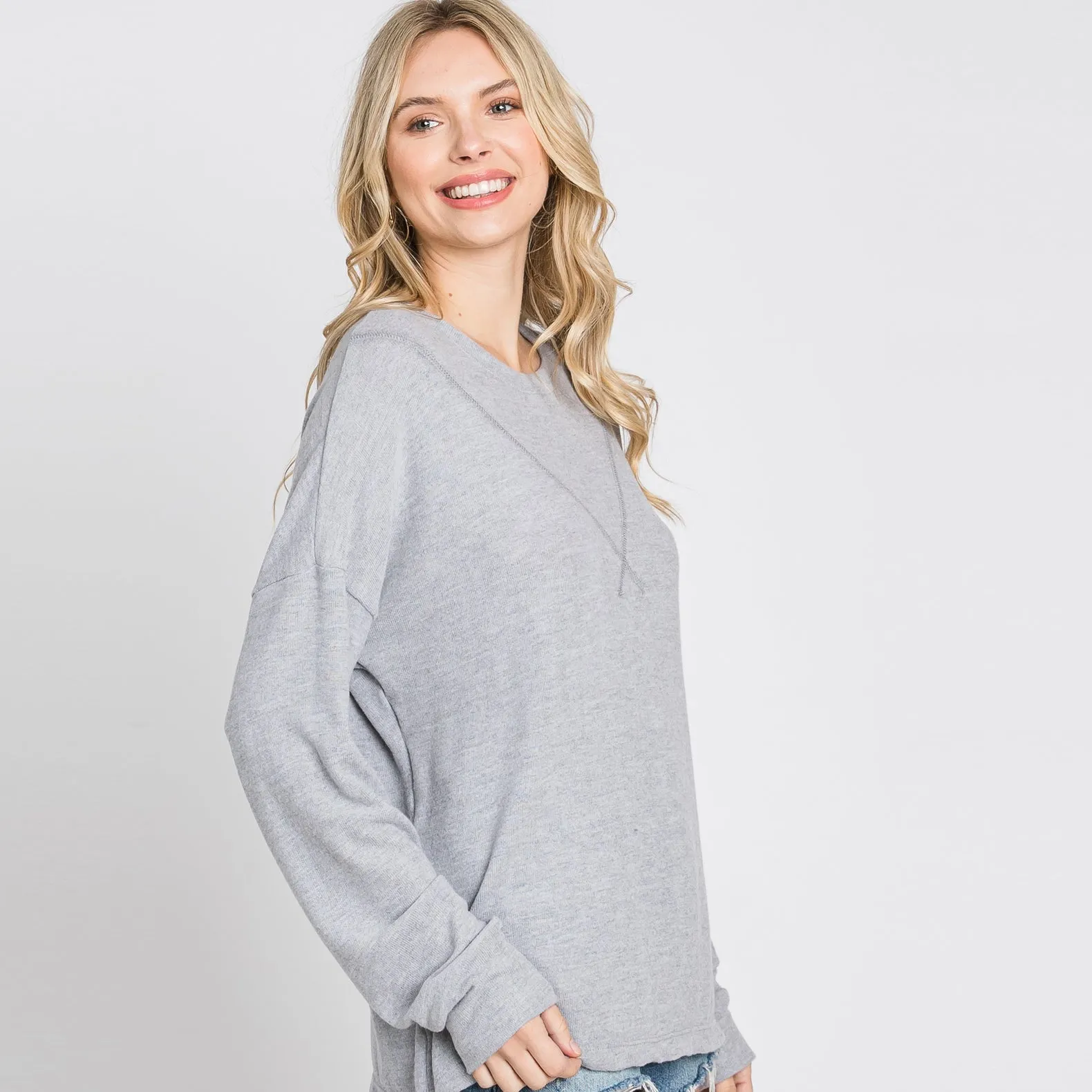 Inside-Out Stitch Solid Sweater Top