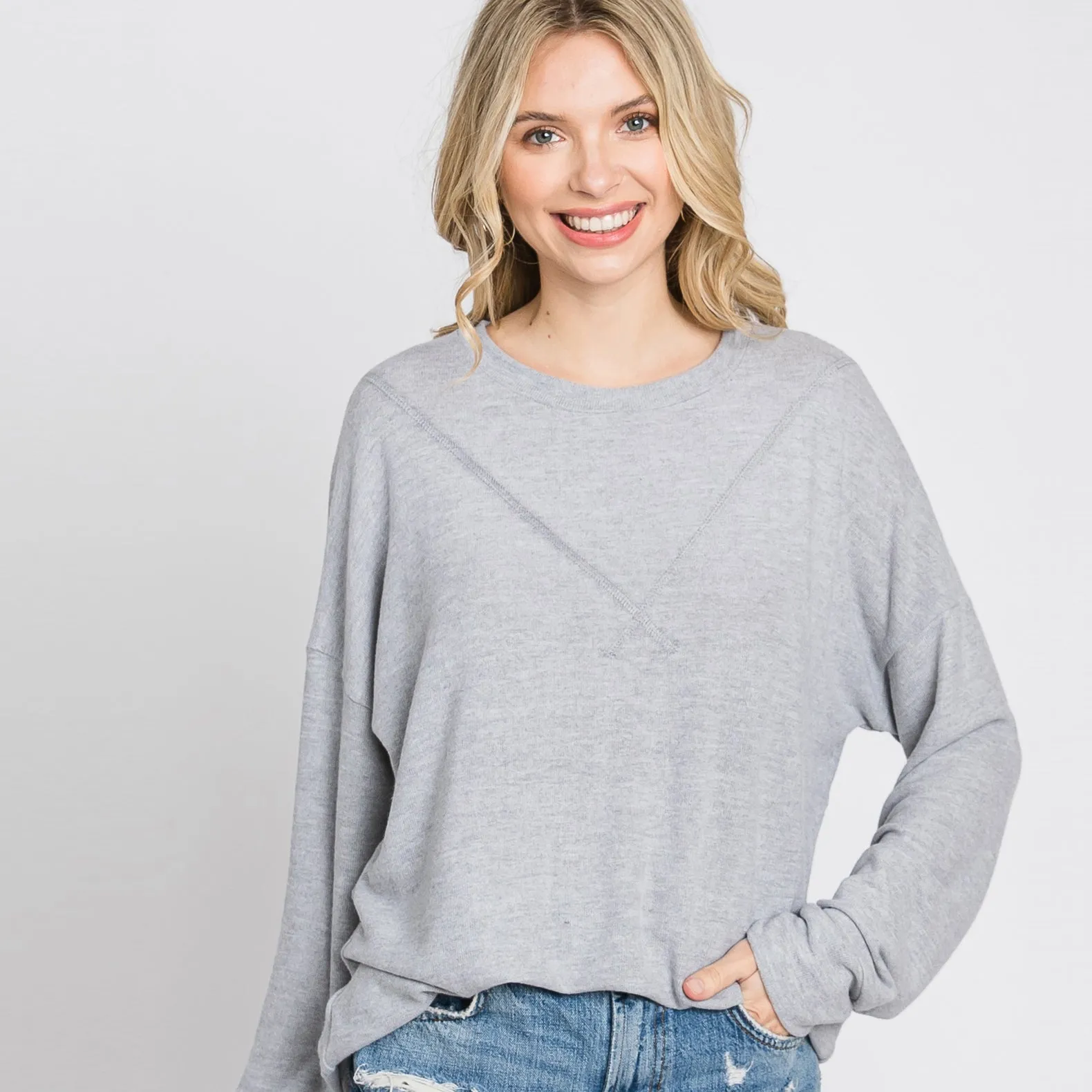 Inside-Out Stitch Solid Sweater Top