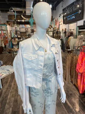 Ivory Distressed Hem Denim Jacket