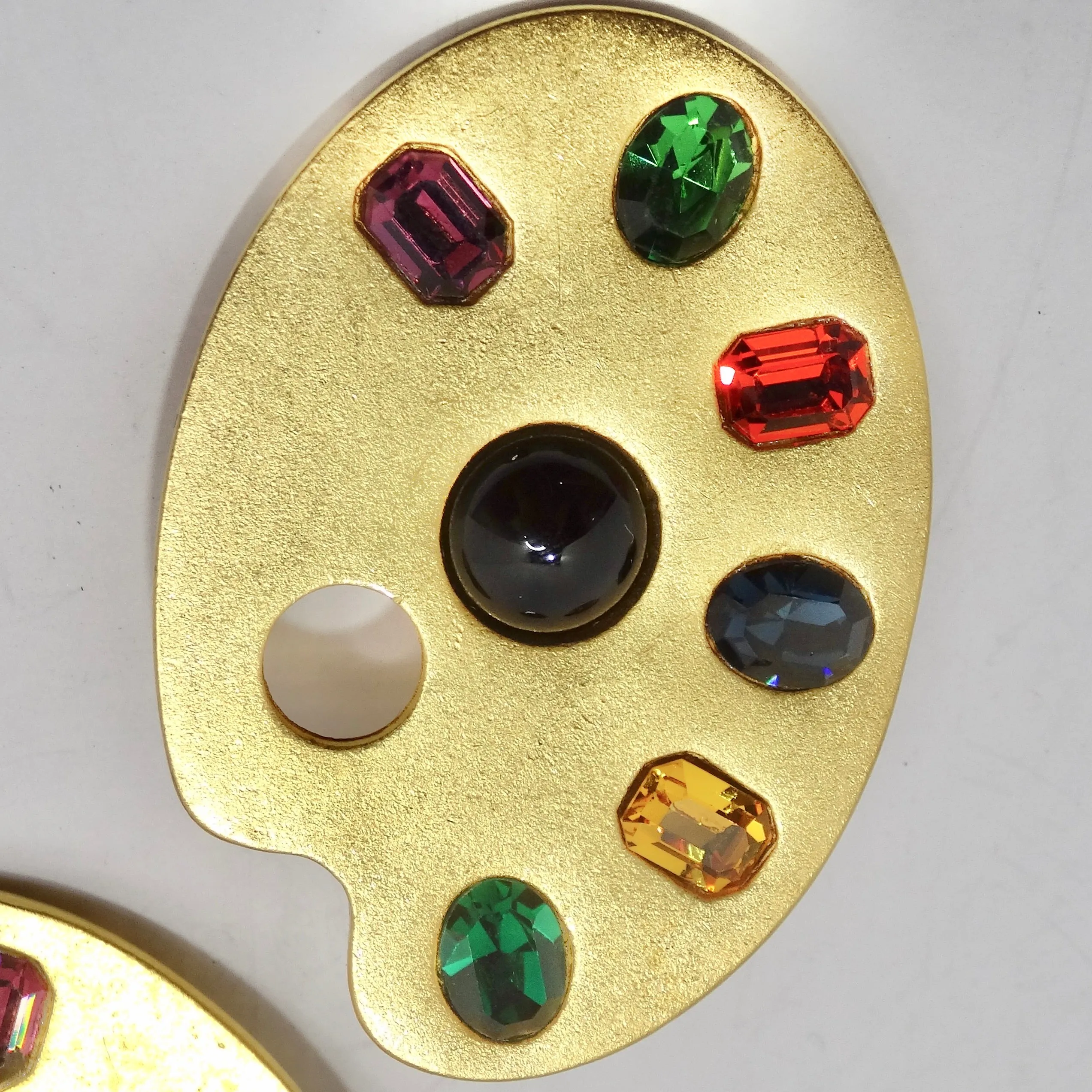 Karl Lagerfeld 1980s Gold Plated Paint Palette Motif Multicolor Gem Earrings