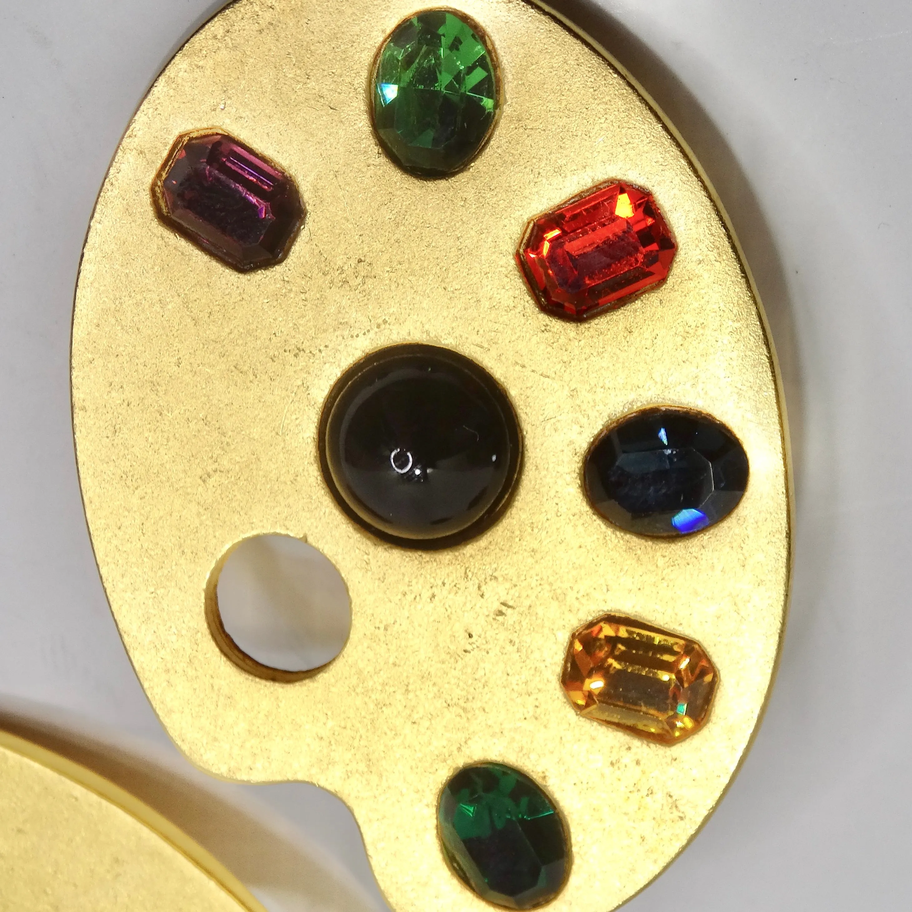 Karl Lagerfeld 1980s Gold Plated Paint Palette Motif Multicolor Gem Earrings