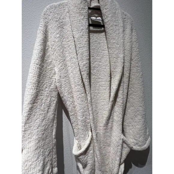 Kashwere Shawl Collar Cream Soft Robe Belted‎ Pockets Size L Cozy Loungewear