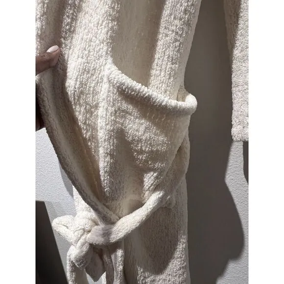 Kashwere Shawl Collar Cream Soft Robe Belted‎ Pockets Size L Cozy Loungewear