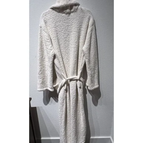 Kashwere Shawl Collar Cream Soft Robe Belted‎ Pockets Size L Cozy Loungewear