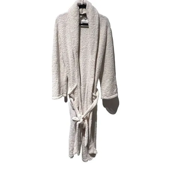 Kashwere Shawl Collar Cream Soft Robe Belted‎ Pockets Size L Cozy Loungewear