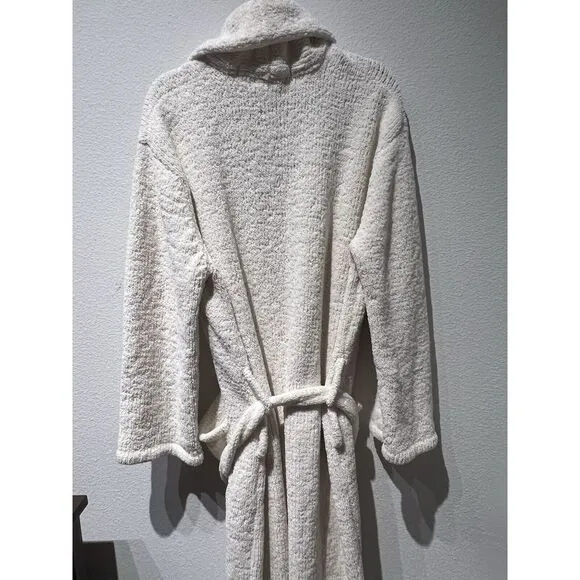 Kashwere Shawl Collar Cream Soft Robe Belted‎ Pockets Size L Cozy Loungewear