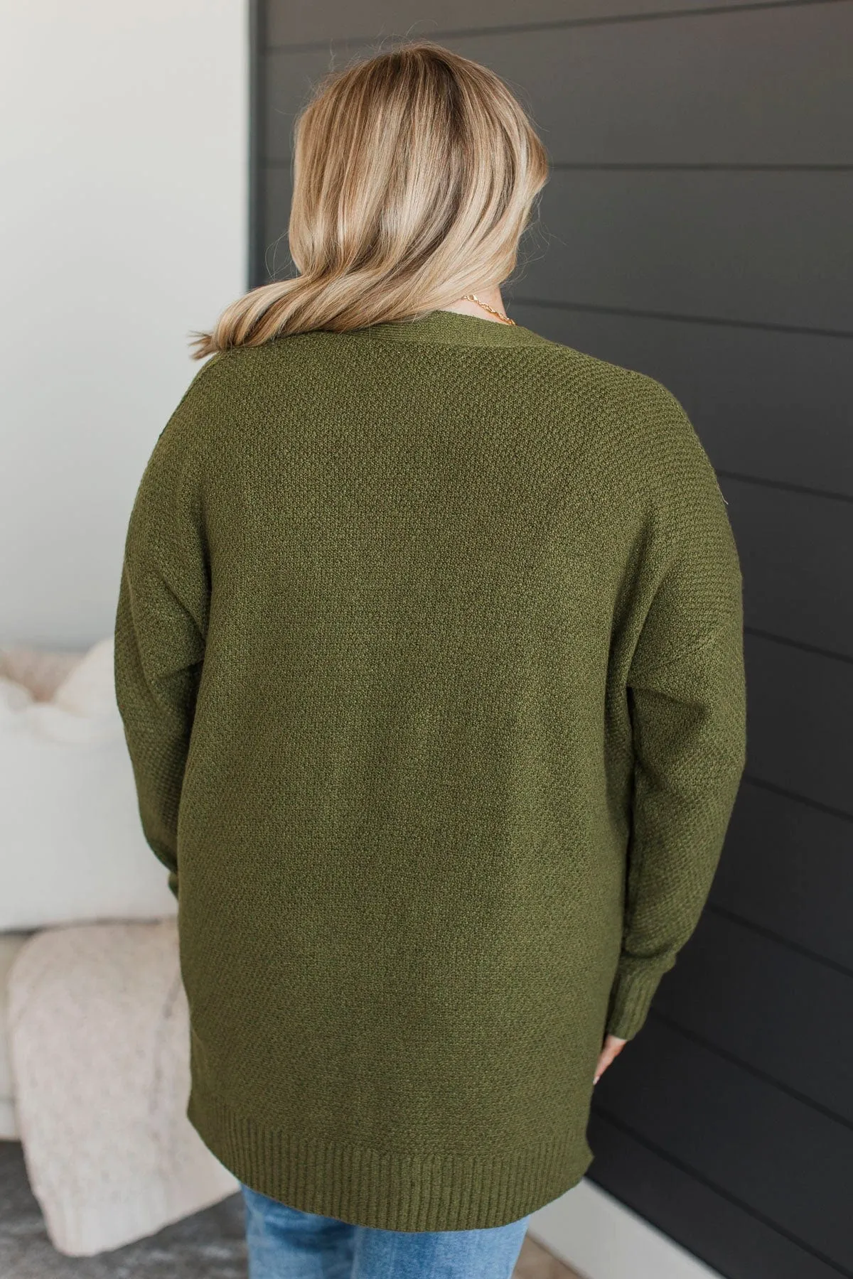 Keeping Cozy Open Front Cardigan- Olive