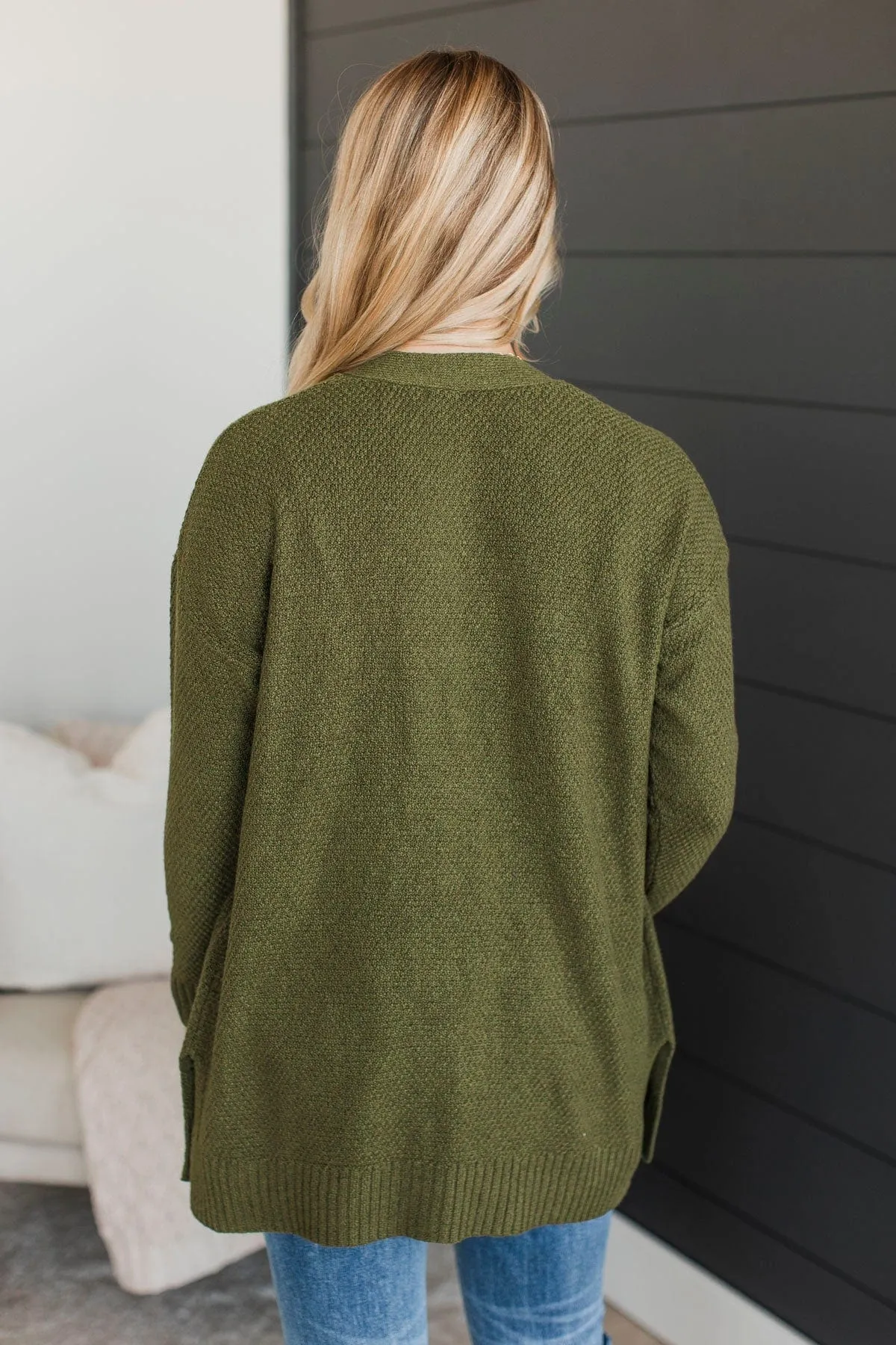 Keeping Cozy Open Front Cardigan- Olive