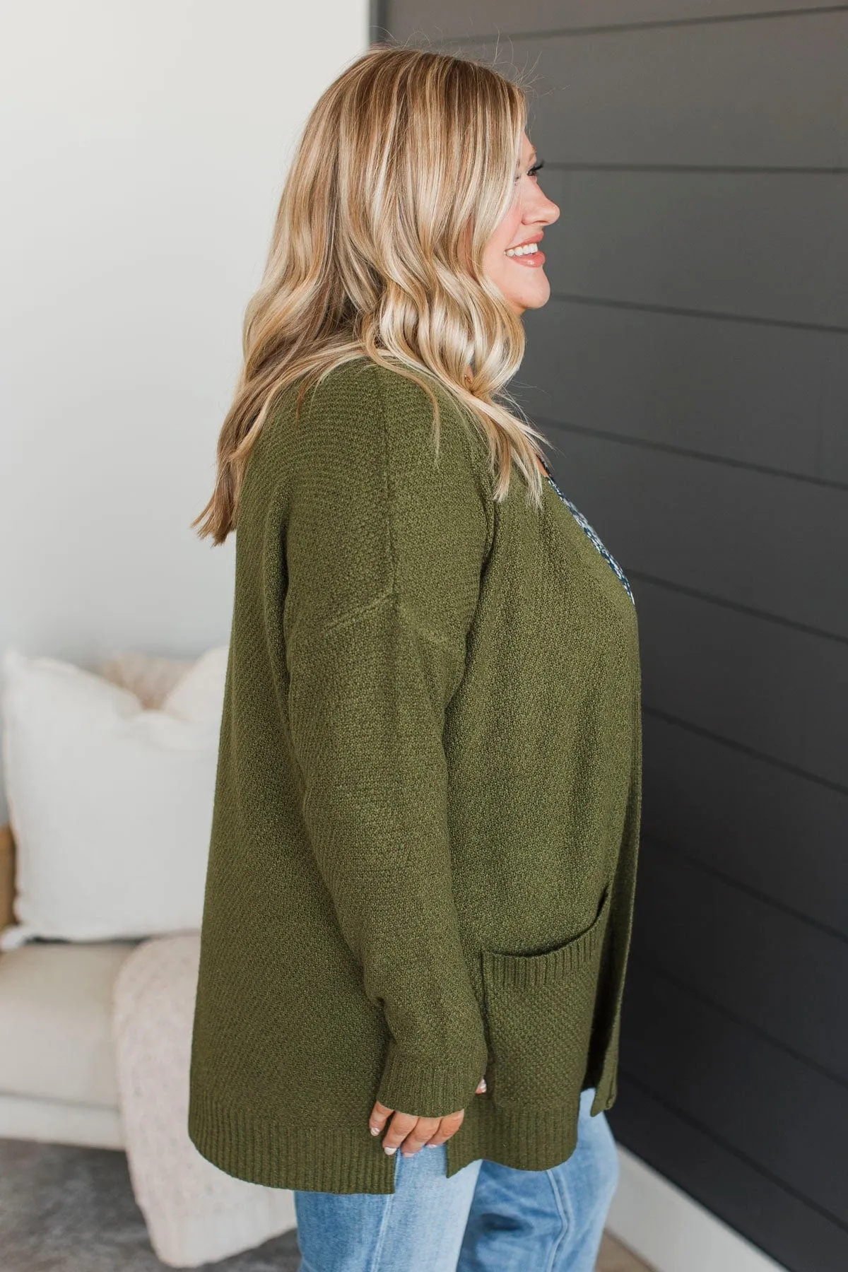 Keeping Cozy Open Front Cardigan- Olive