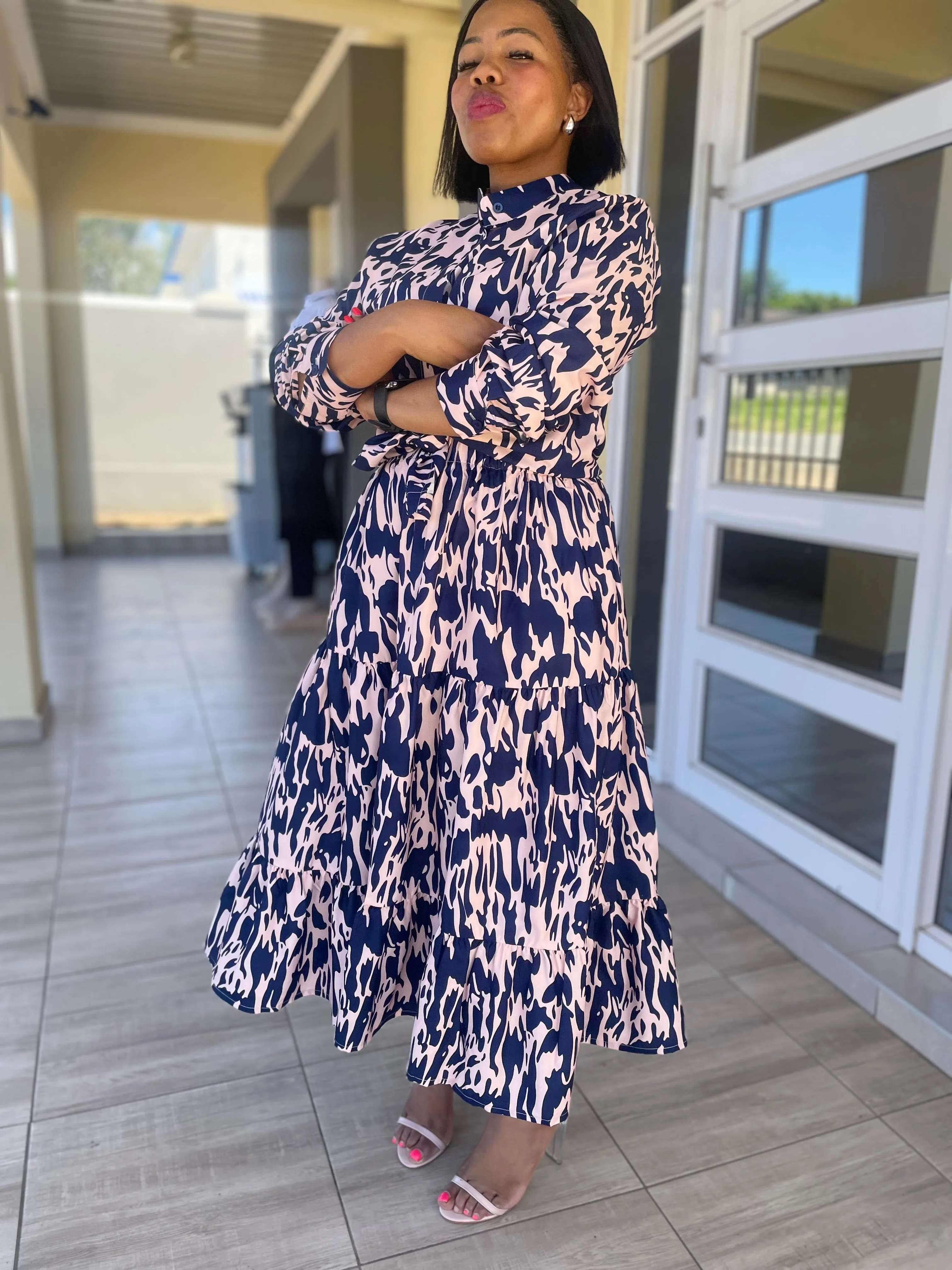 La Moda 2pc Set Mid Skirt Long  Sleeve Top with Button suitable for all occasions Price: R300 Size: L-5XL
